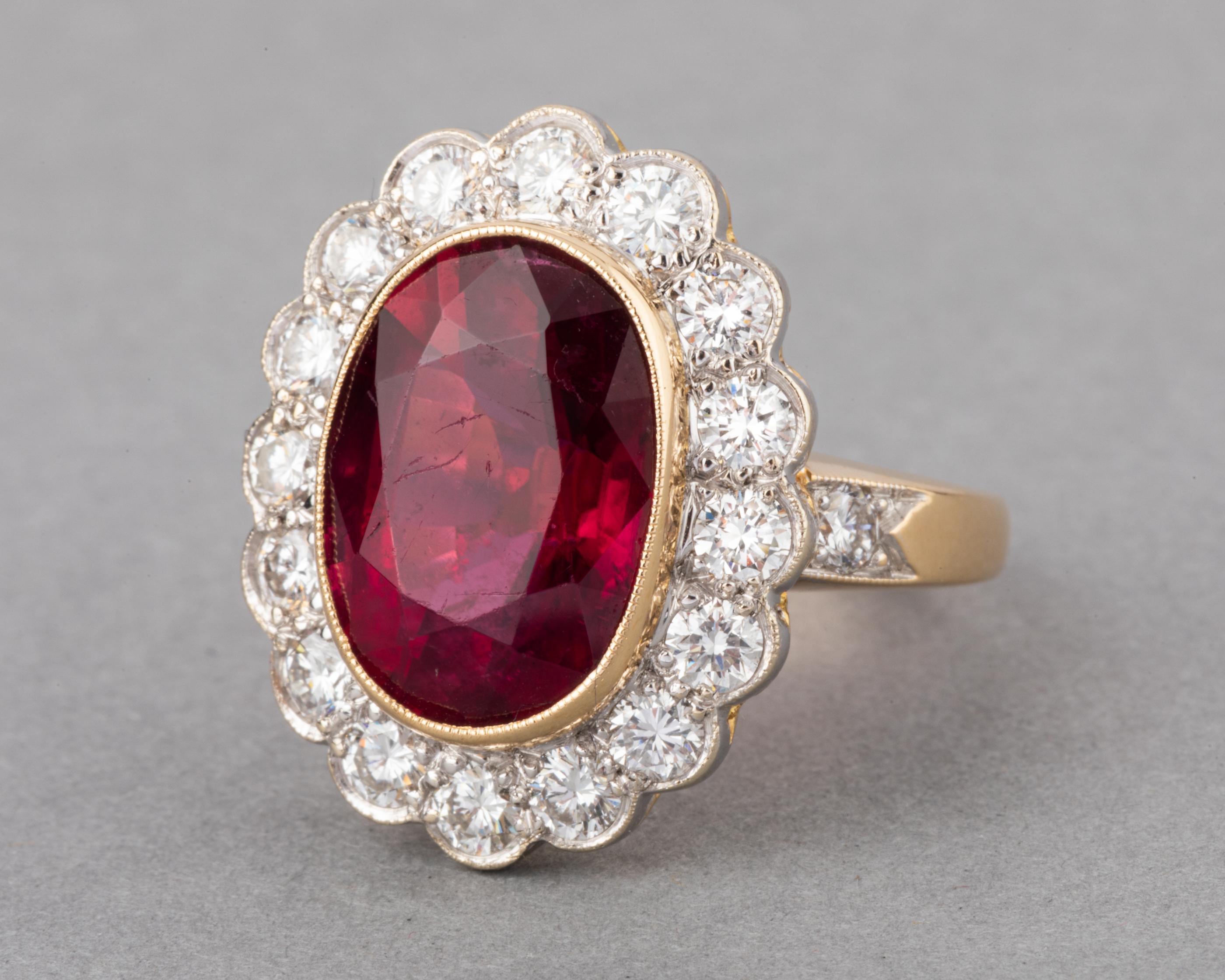Gold Rubelite and 1.50 Carats Diamonds French Vintage Ring 3