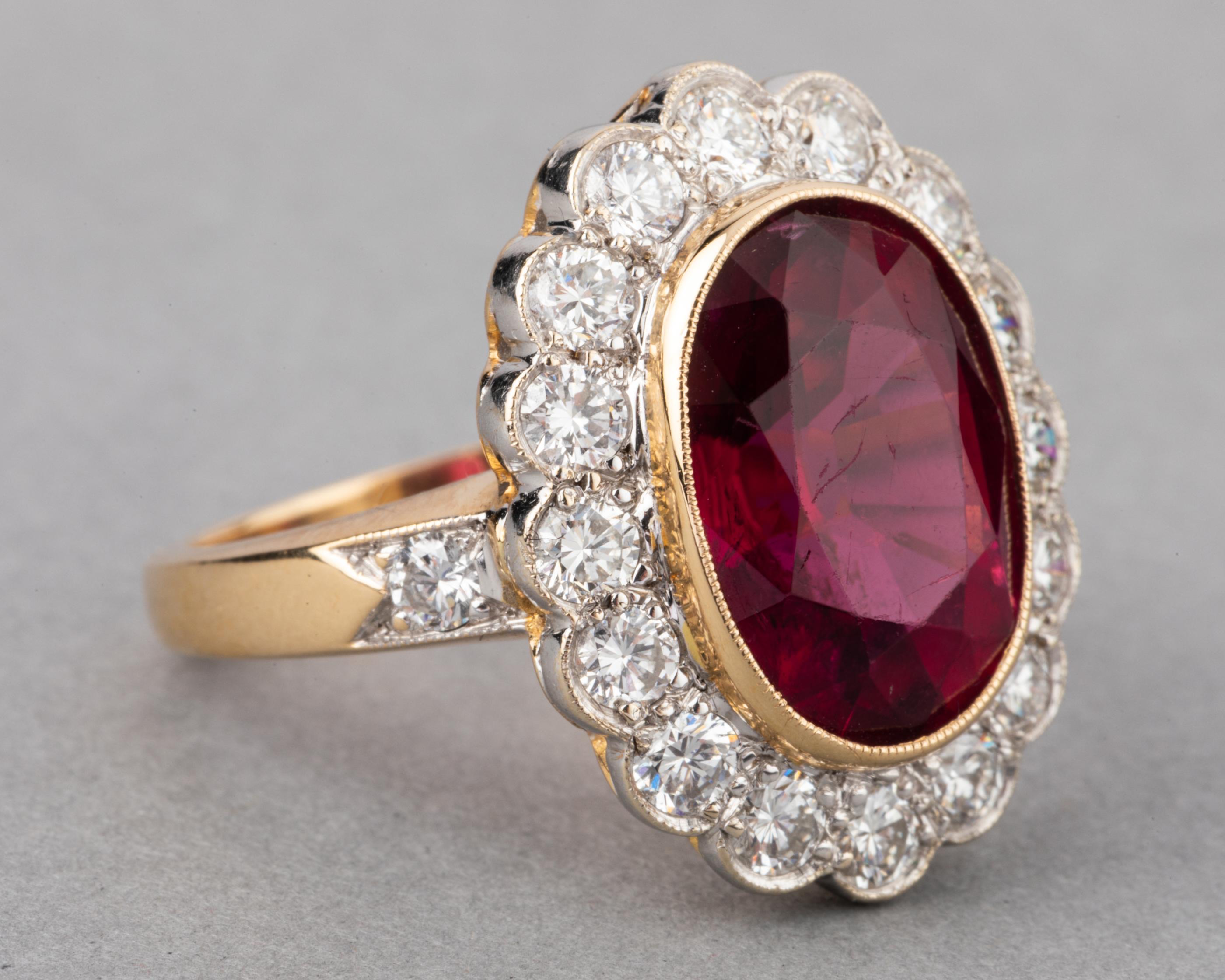 Gold Rubelite and 1.50 Carats Diamonds French Vintage Ring 4