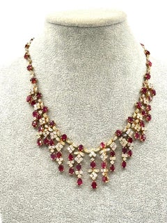 14K Yellow Gold Ruby and Diamond Fringe Necklace