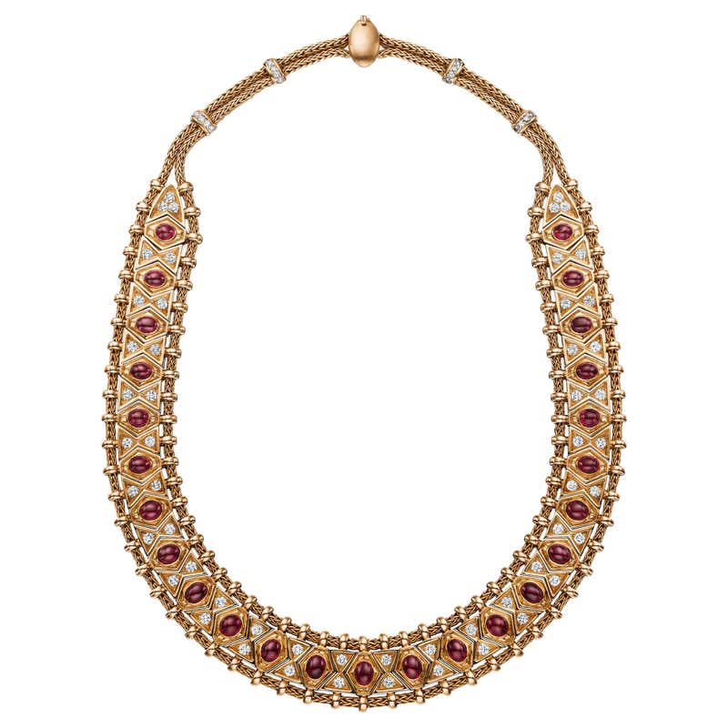 René Boivin Paris Circa 1950 Gold Ruby And Diamond Necklace For Sale At