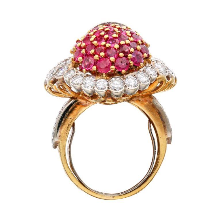 Round Cut Gold, Ruby and Diamond Ring For Sale