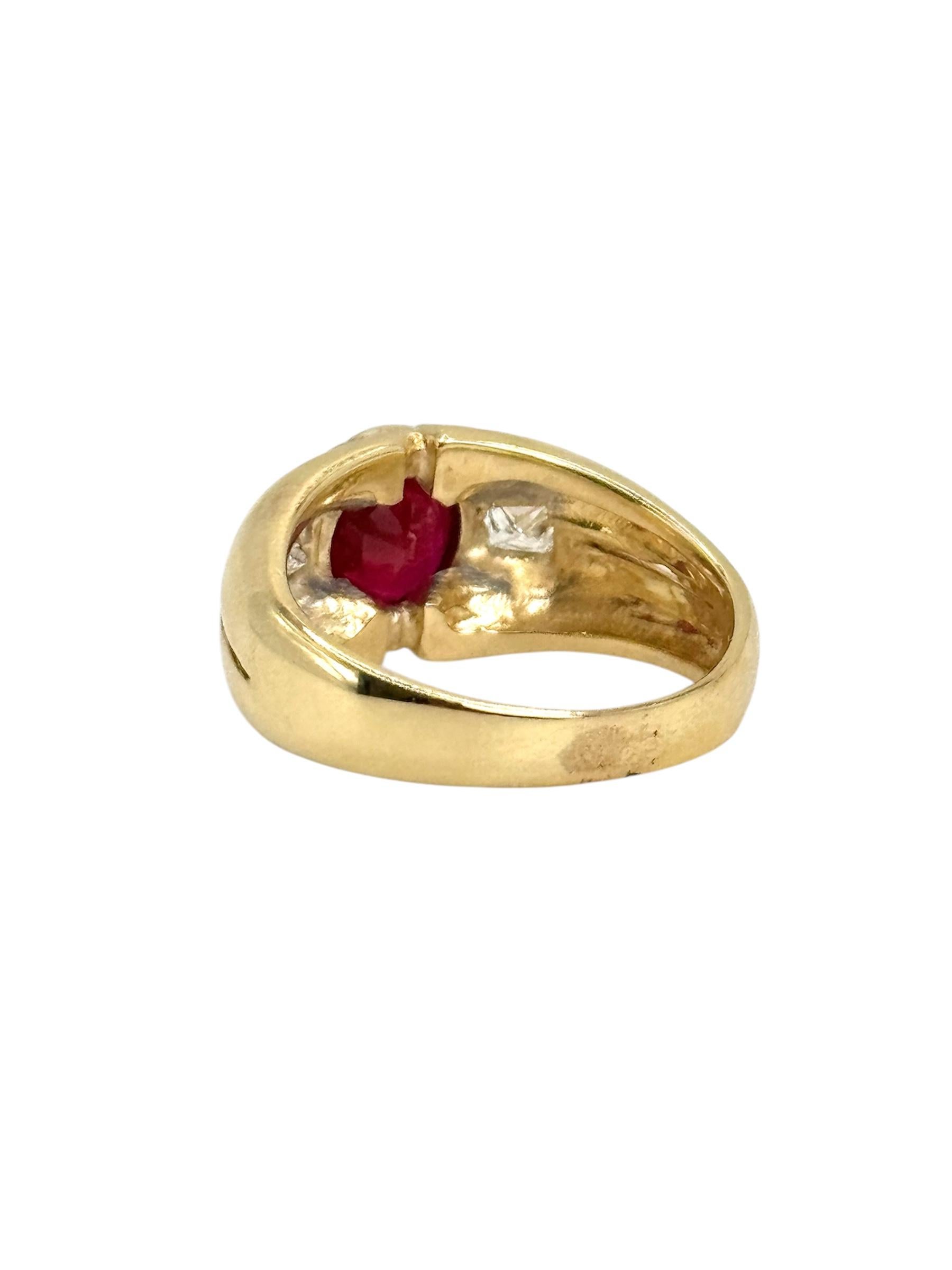 14K Yellow Gold Ruby and Diamond Ring For Sale 1