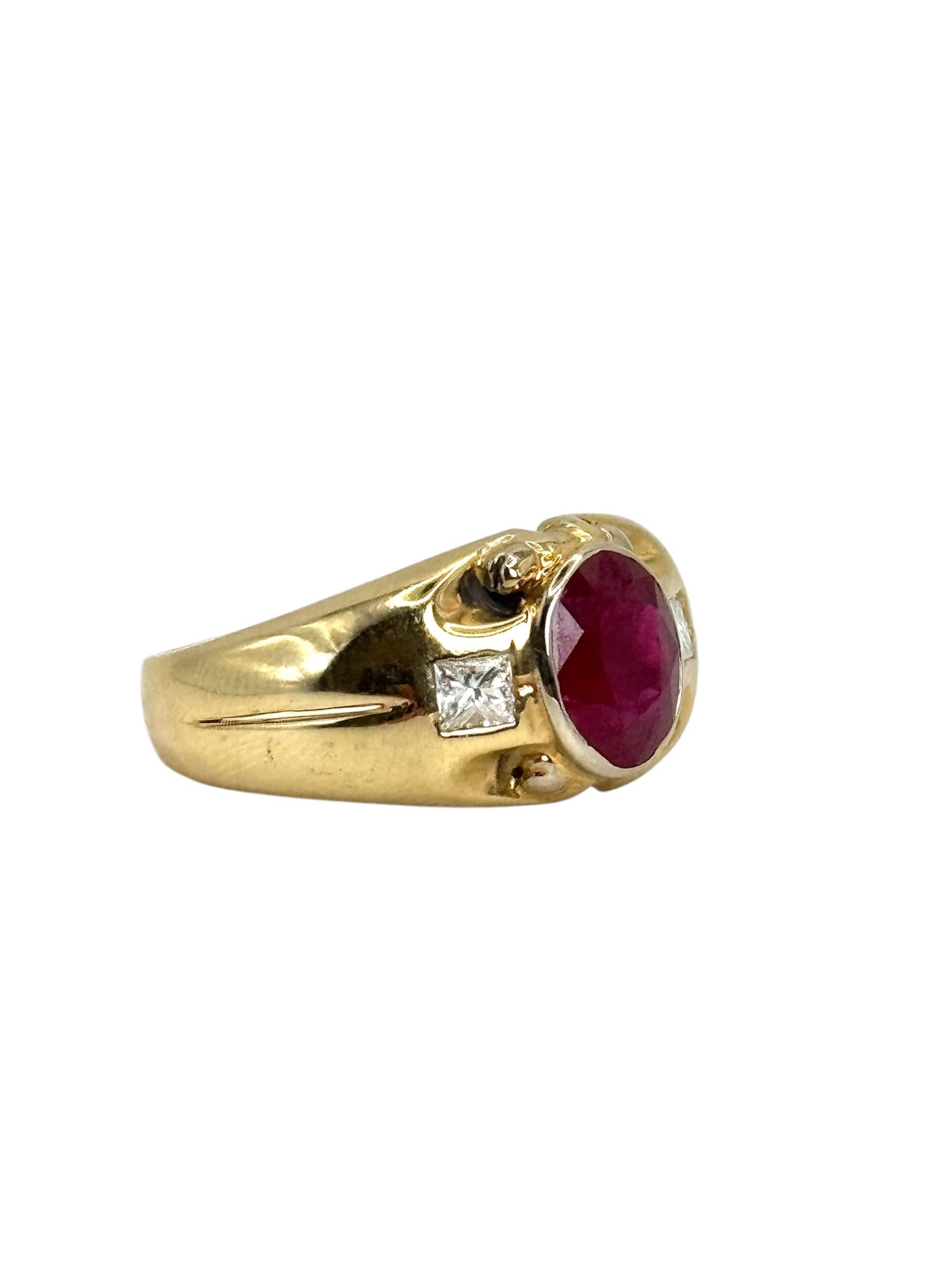 14K Yellow Gold Ruby and Diamond Ring For Sale 3