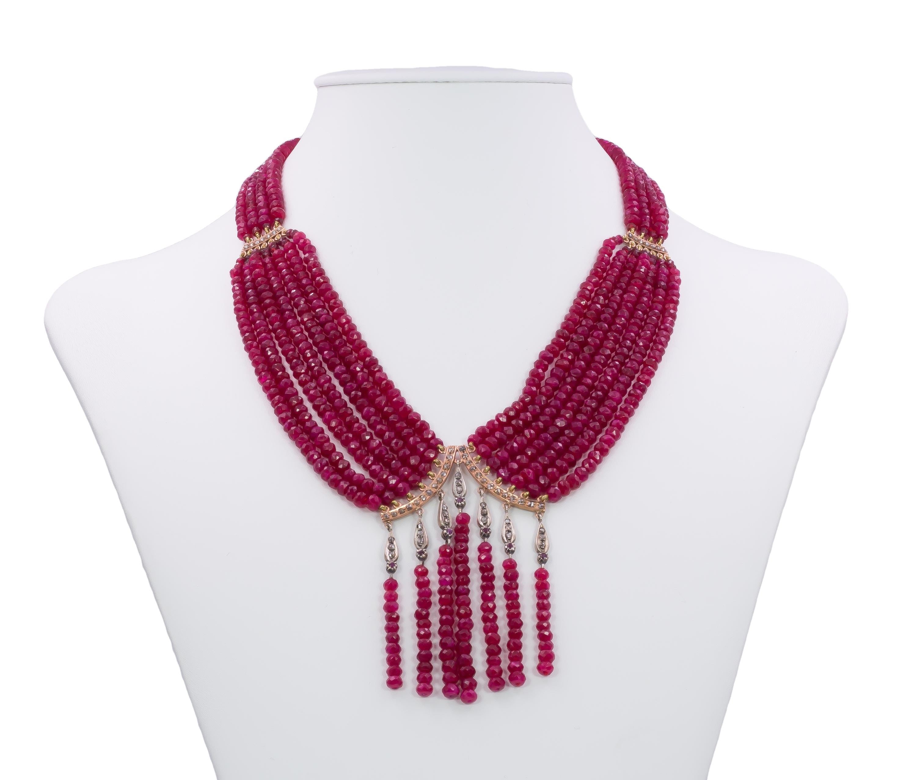 Women's Gold, Ruby and Rose Cut Diamond Necklace For Sale