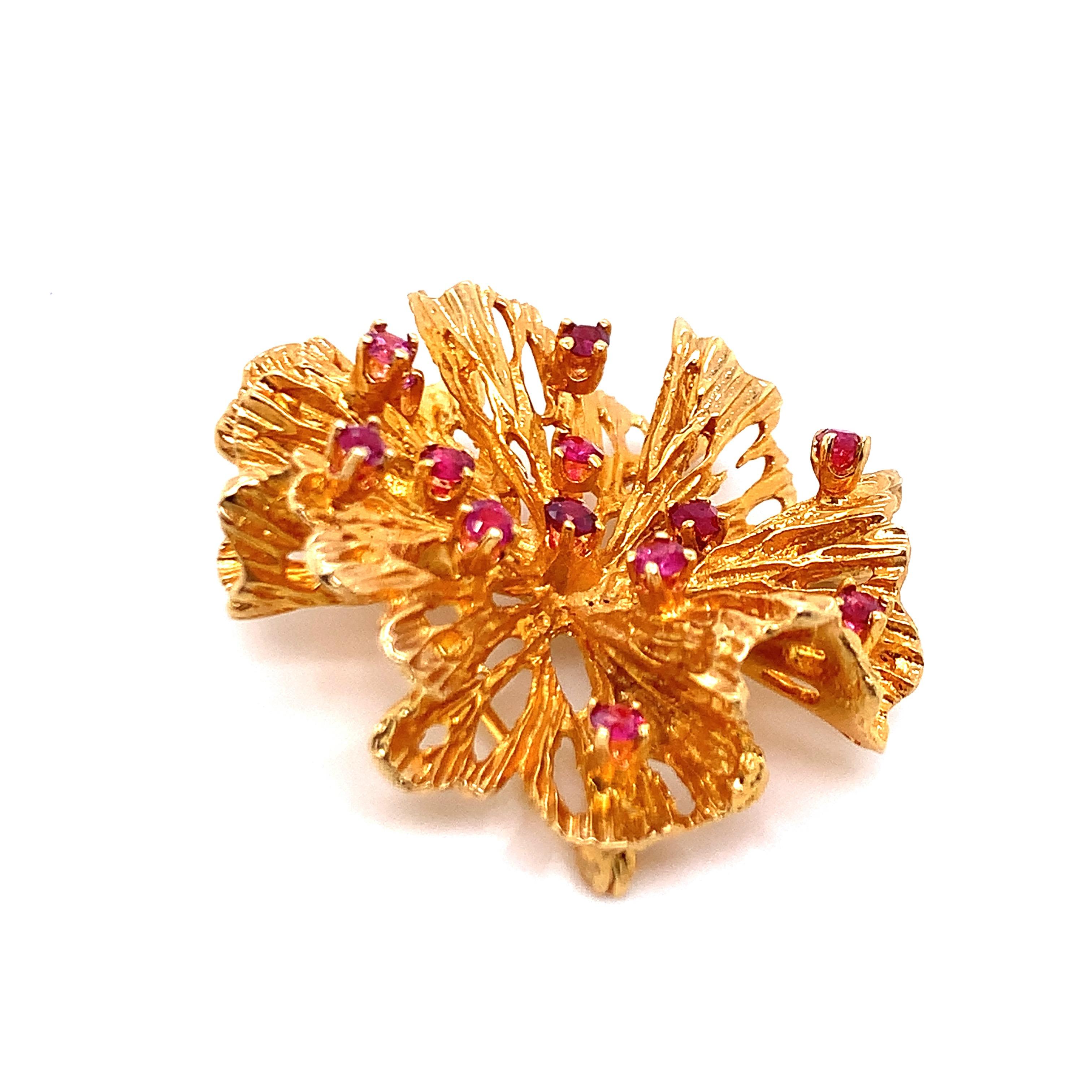 Contemporary Gold Ruby Brooch For Sale