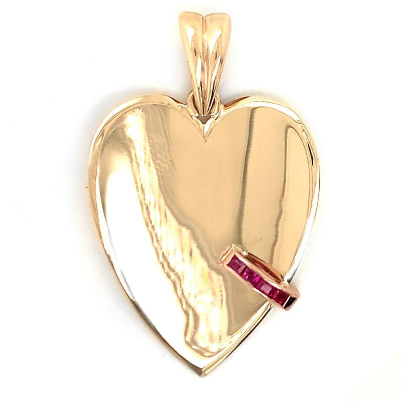 Square Cut Gold Ruby Sculptural Heart Charm
