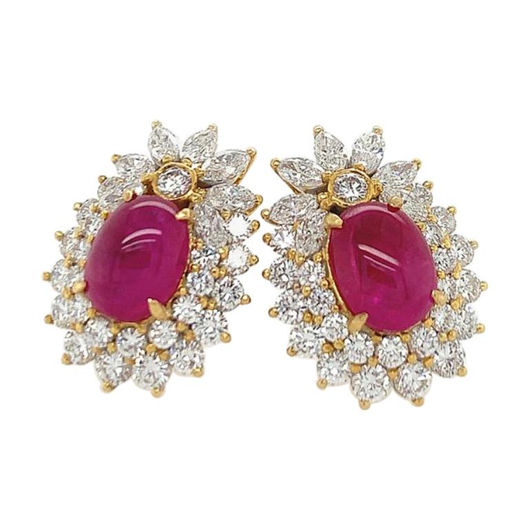 Gold Ruby Diamond Earrings For Sale