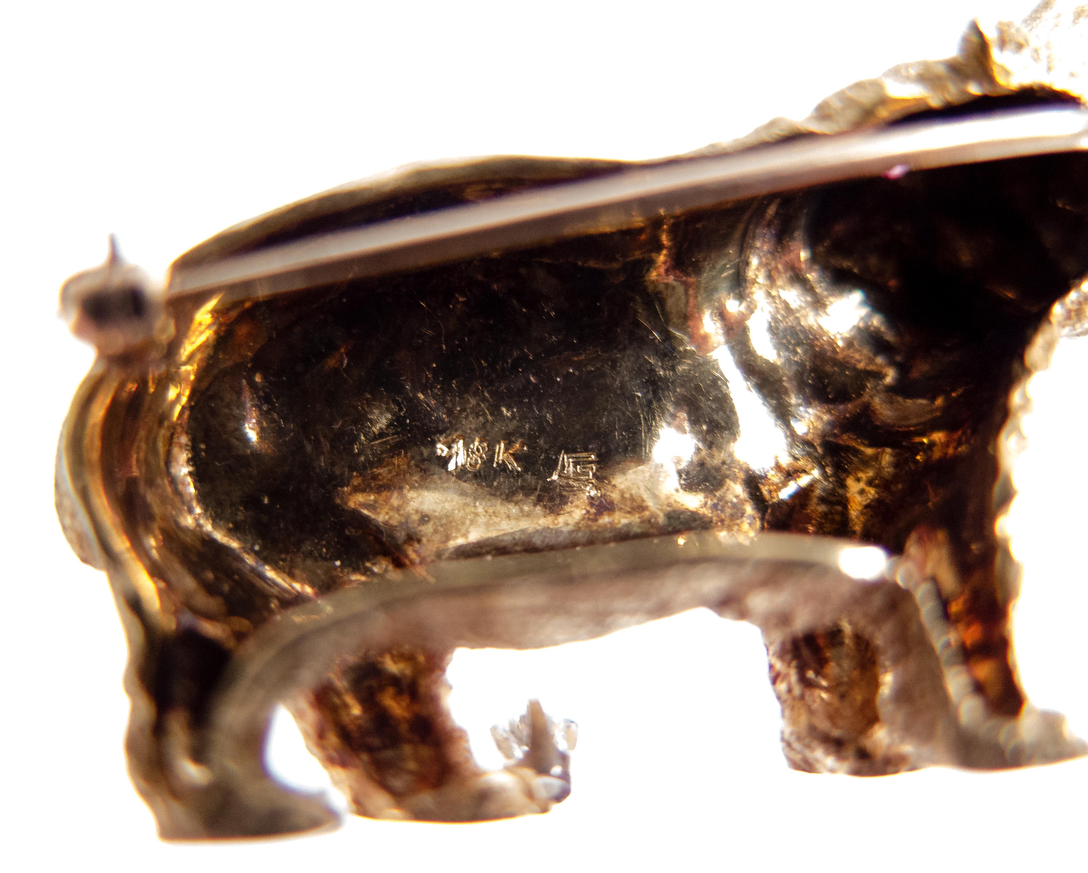 Women's or Men's  Ruby Diamond Gold Hippopotamus  Pin