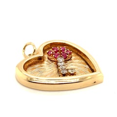 Retro Heart Diamond Ruby Key Charm