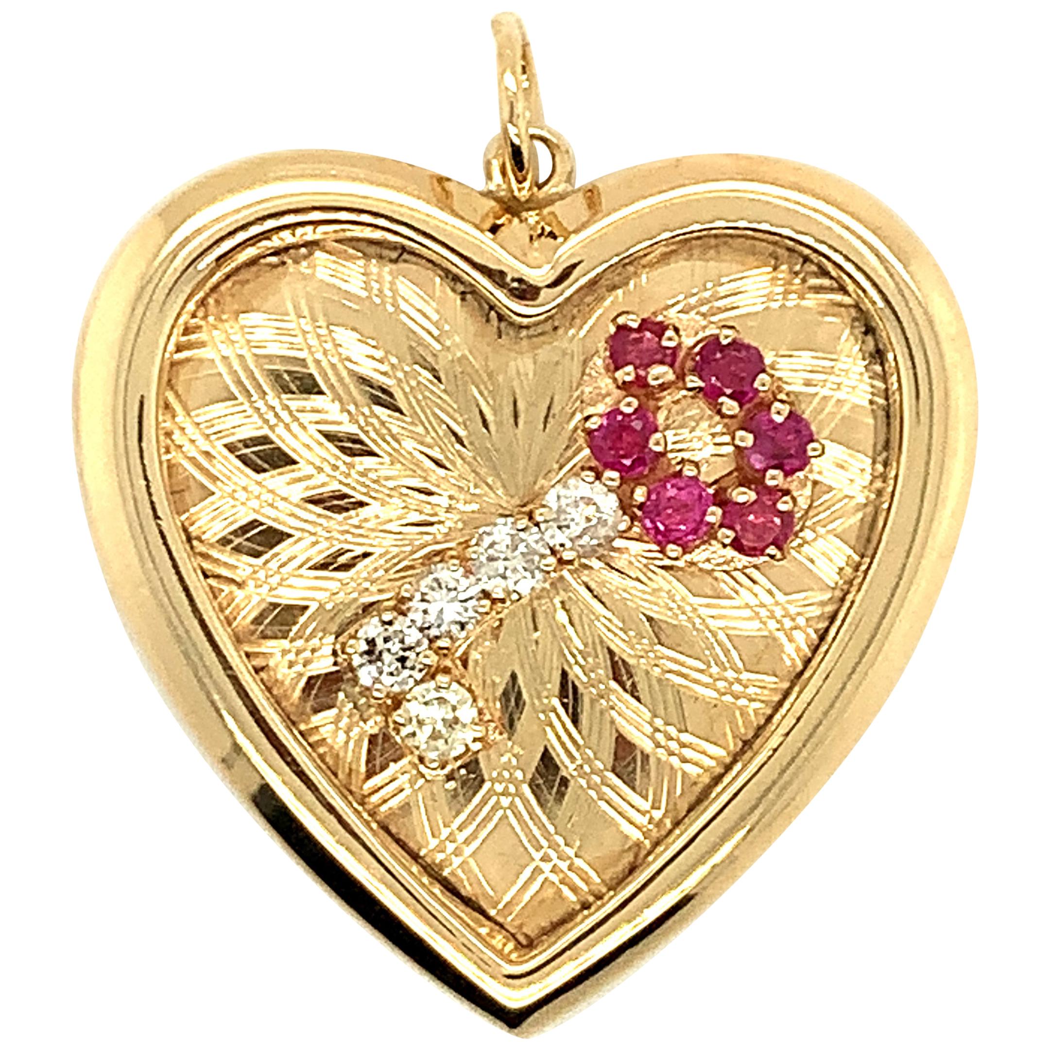 Retro Heart Diamond Ruby Key Charm For Sale