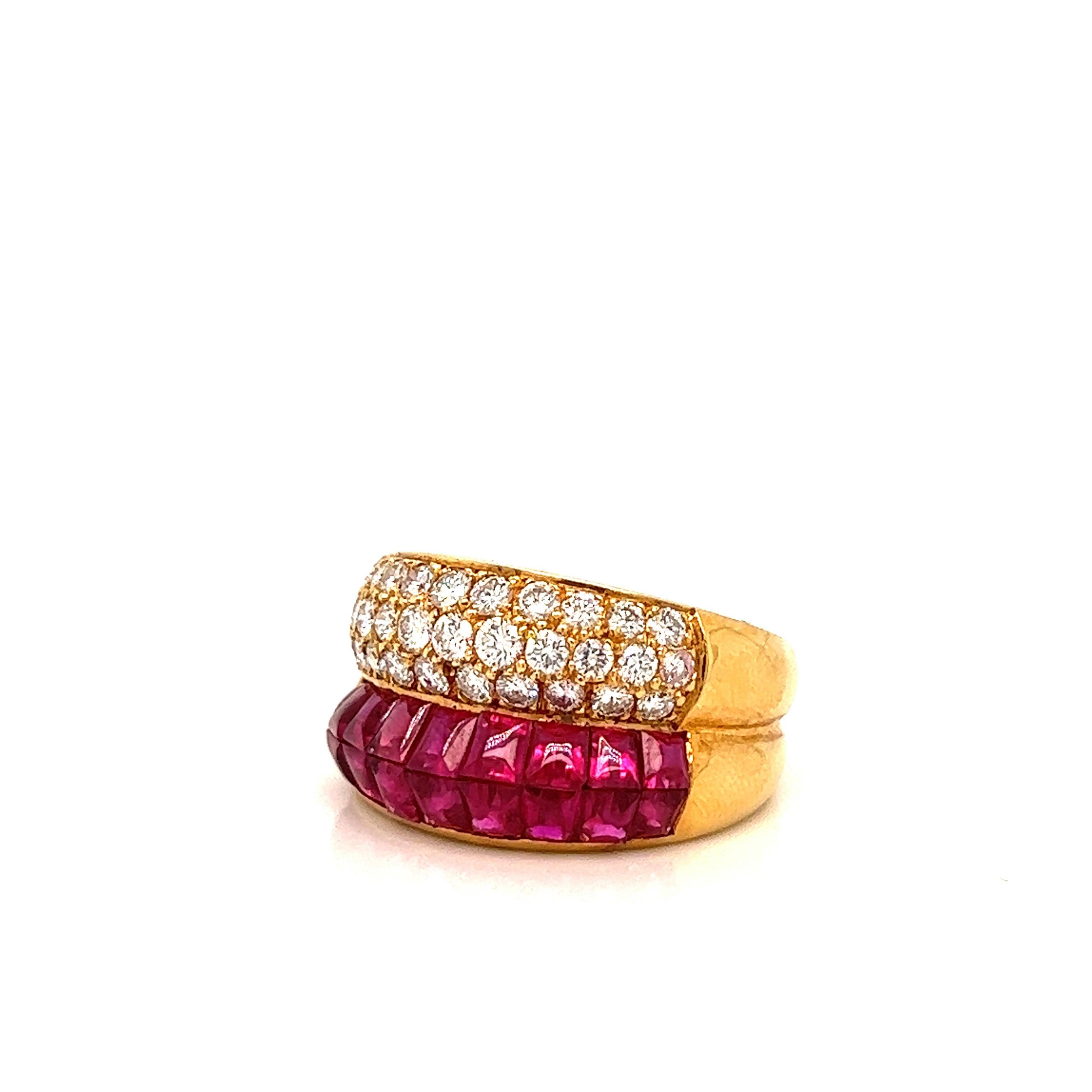 Taille ronde Bague en or avec rubis et diamant en vente