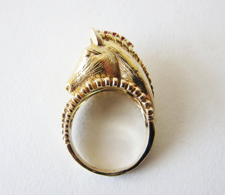 Gold Ruby Diamond Sculptural Horse Head Ring at 1stDibs gold horse