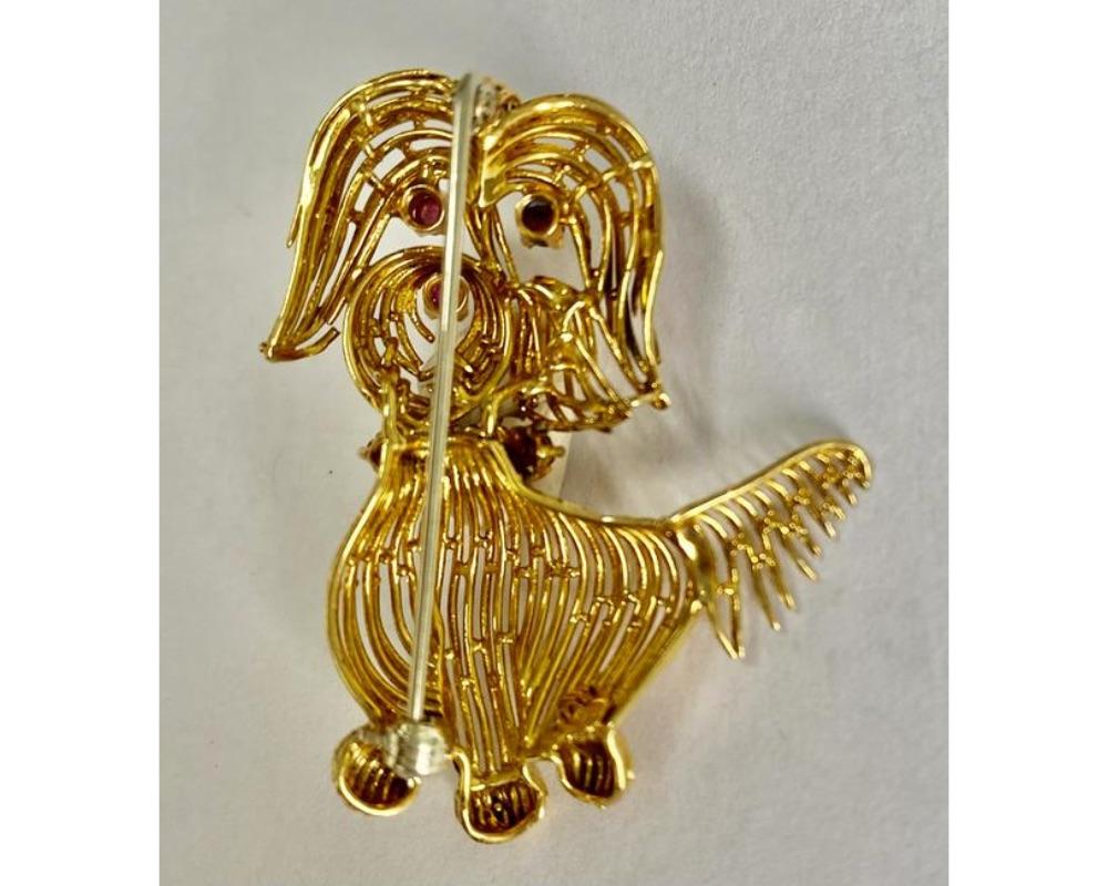 Round Cut Gold Ruby Dog Brooch For Sale