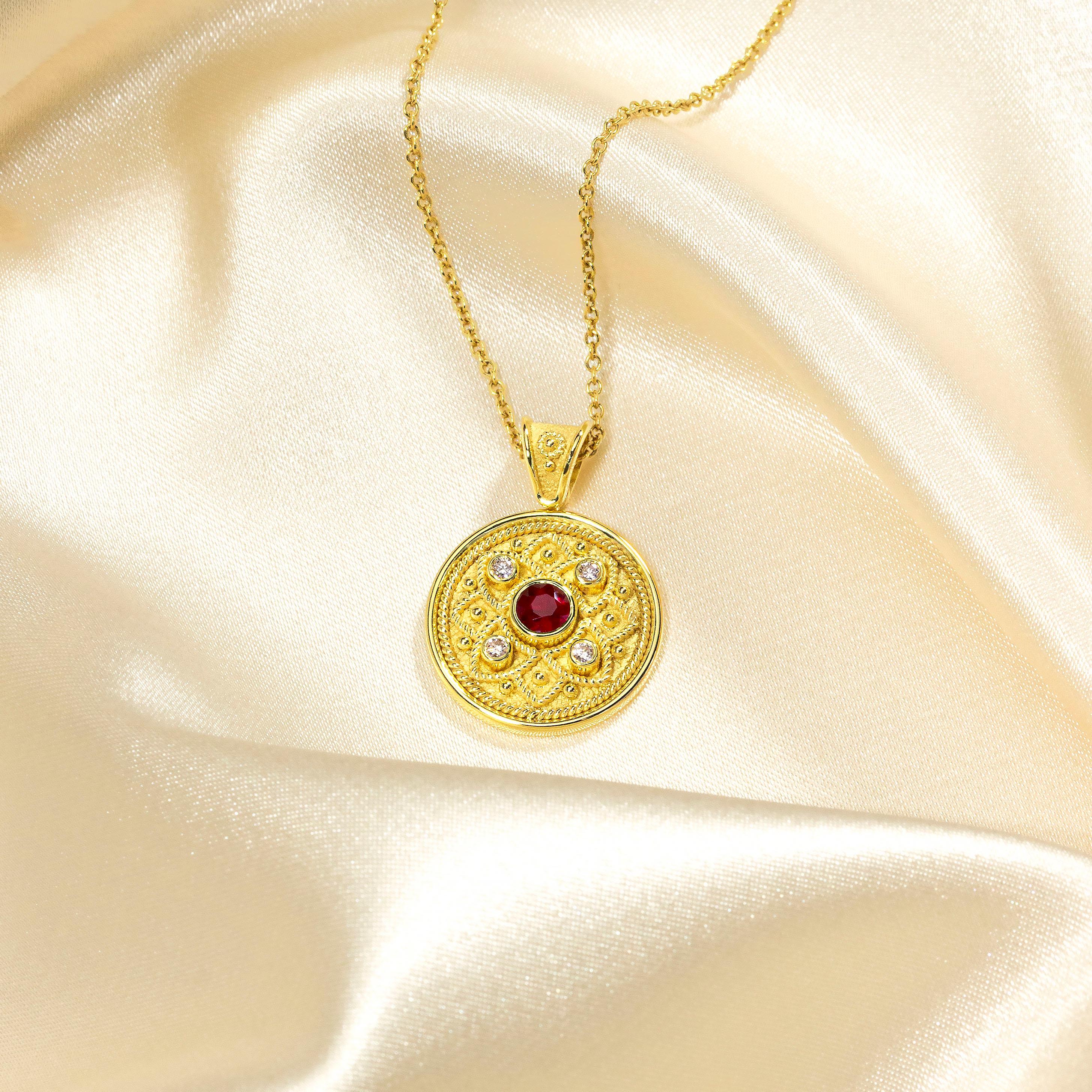 Byzantine Gold Ruby Pendant with Diamonds For Sale