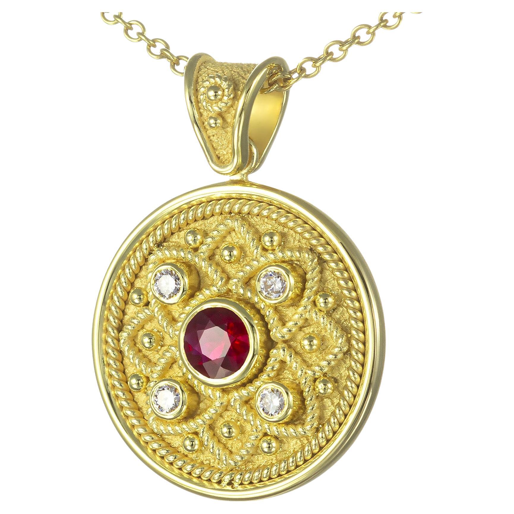 Gold Ruby Pendant with Diamonds For Sale