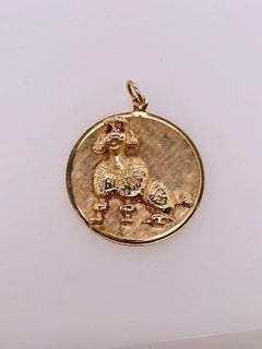 Gold and Ruby Poodle Charm