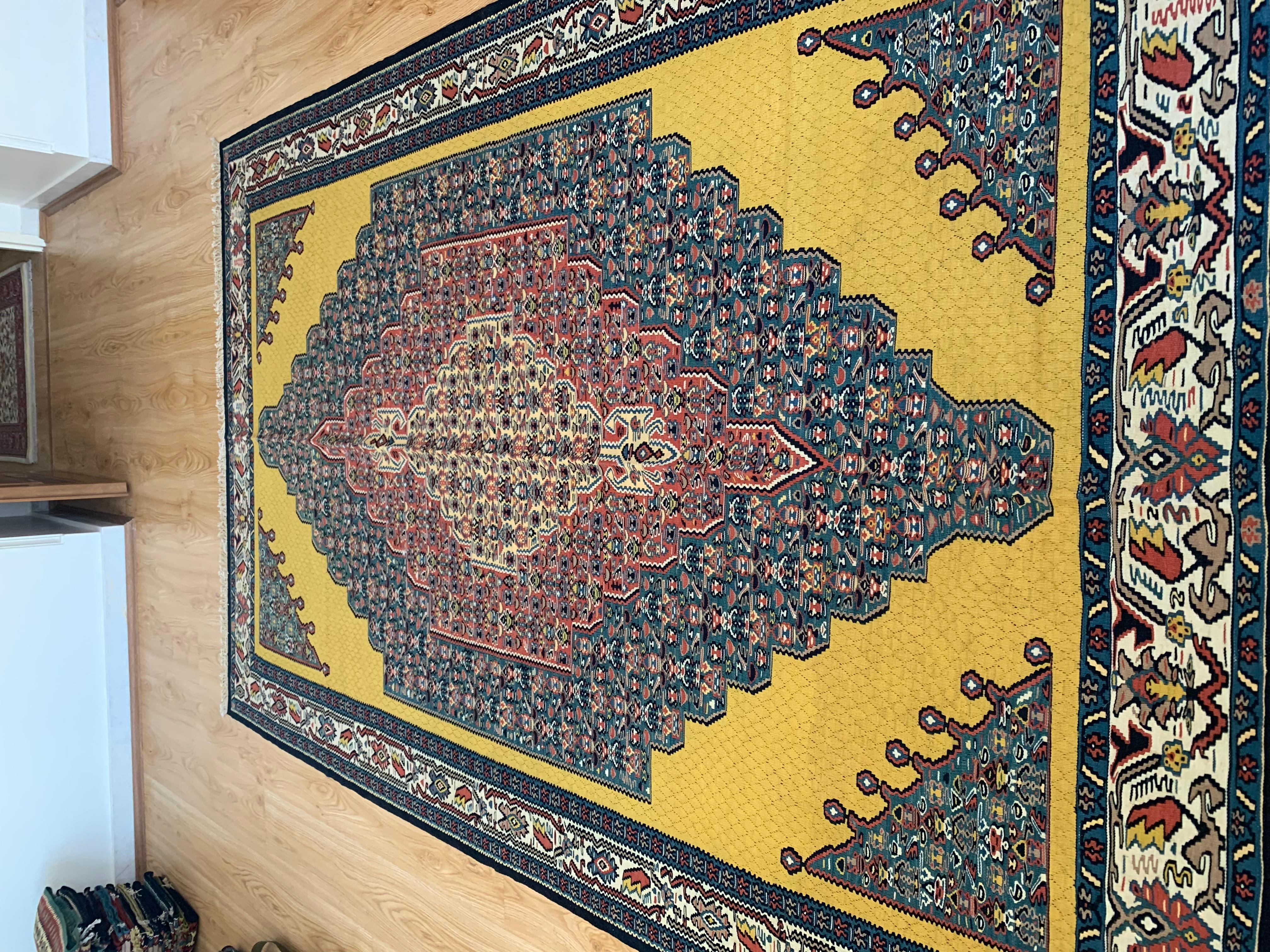 Gold Rug Kurdish Kilim Handmade Carpet Modern Flatwoven Wool Area Rug For Sale 4
