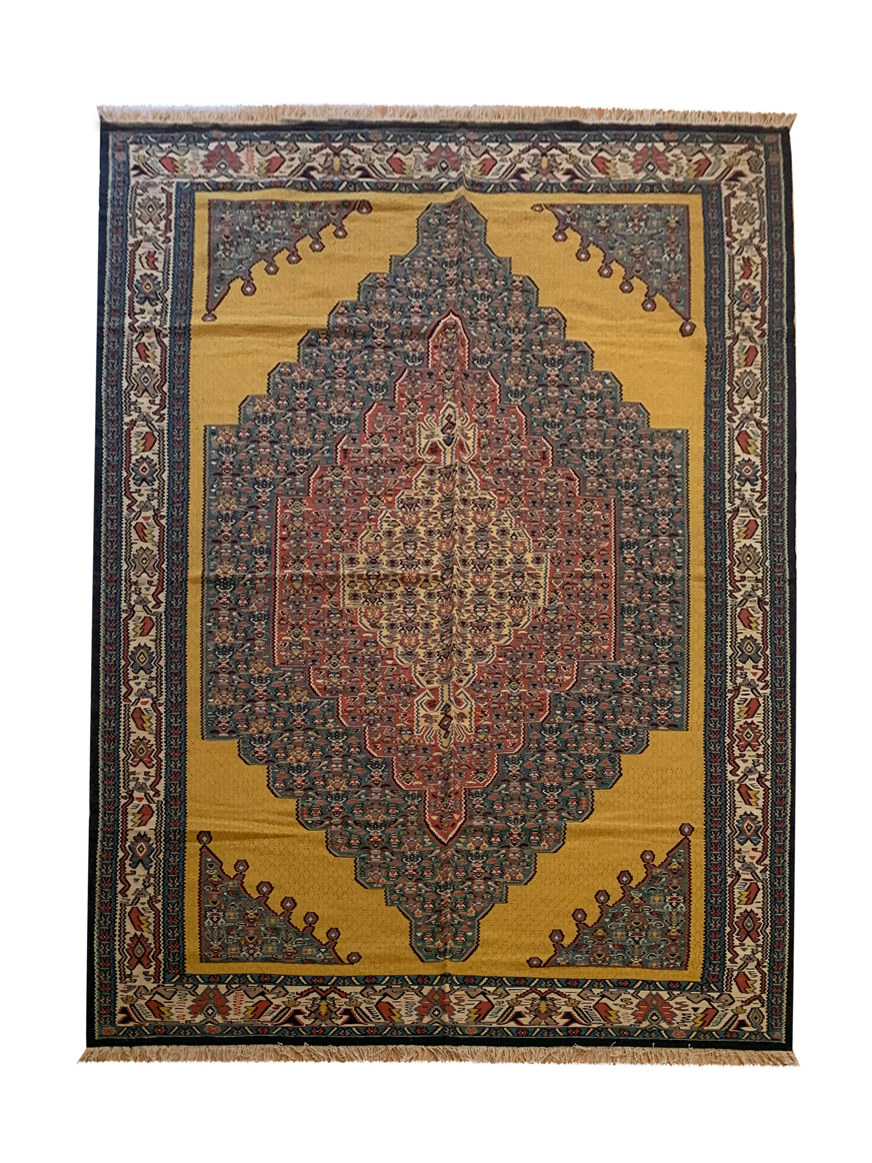 Gold Rug Kurdish Kilim Handmade Carpet Modern Flatwoven Wool Area Rug For Sale 5
