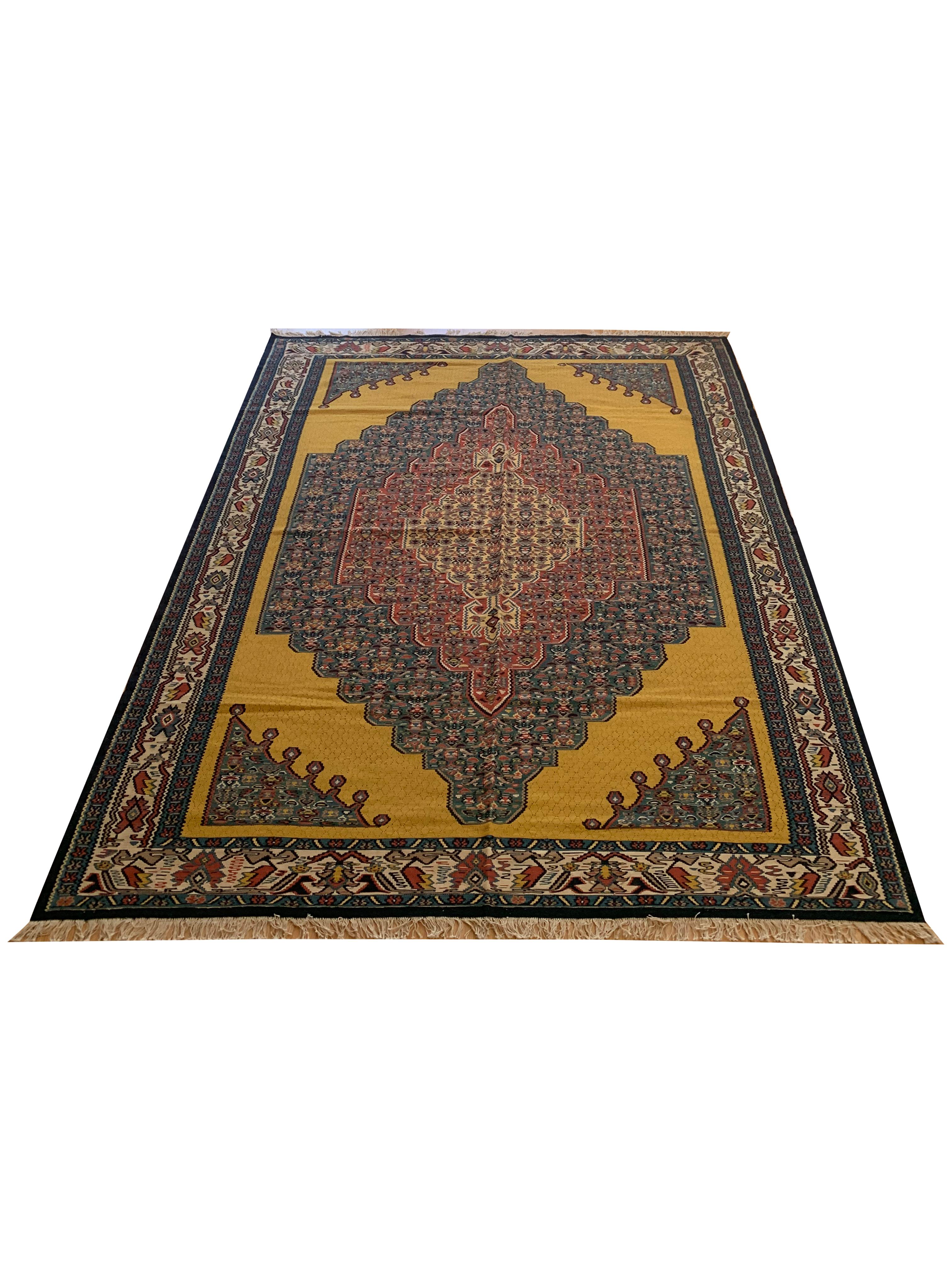 Gold Rug Kurdish Kilim Handmade Carpet Modern Flatwoven Wool Area Rug For Sale 6