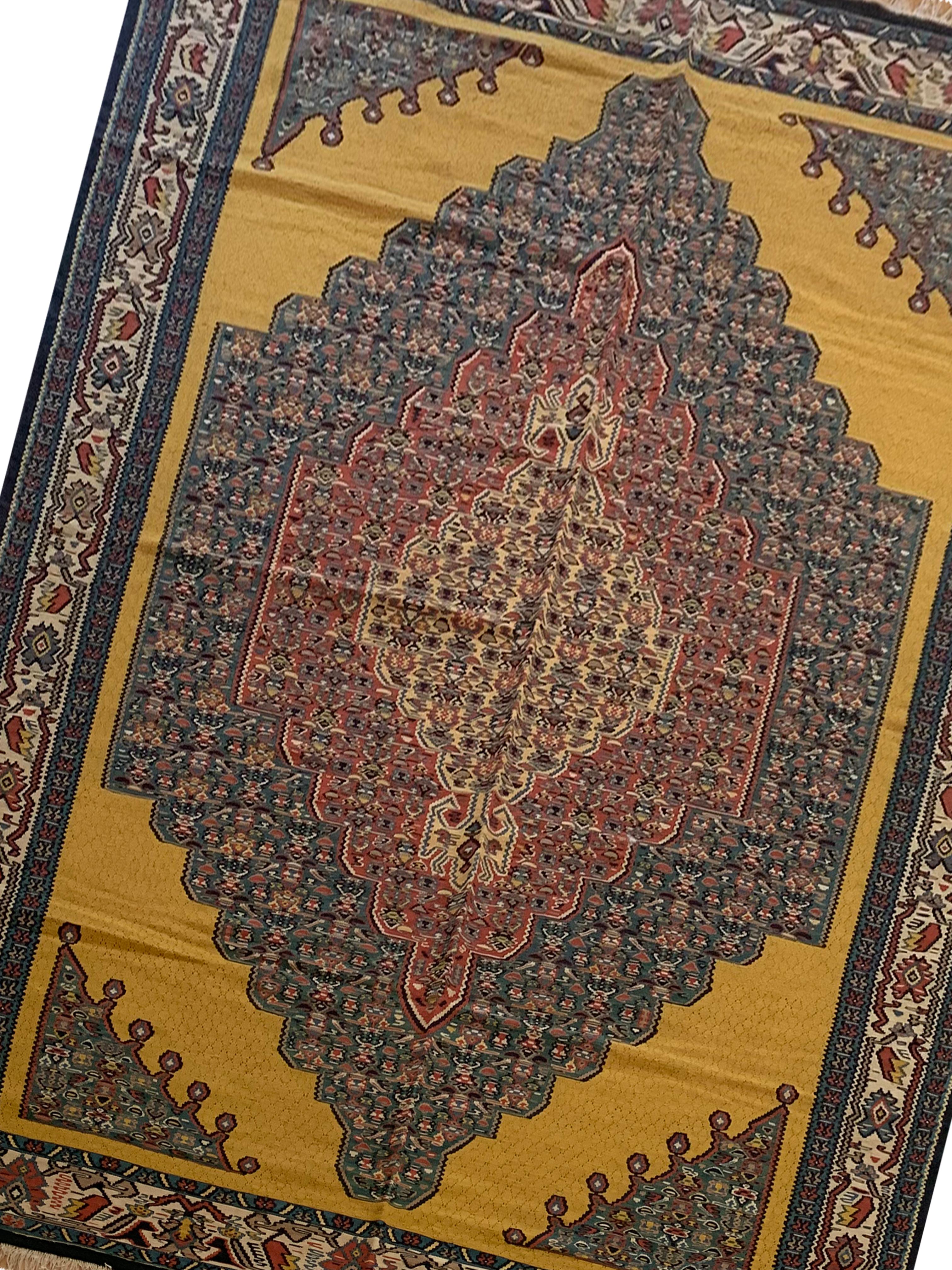 Gold Rug Kurdish Kilim Handmade Carpet Modern Flatwoven Wool Area Rug For Sale 7
