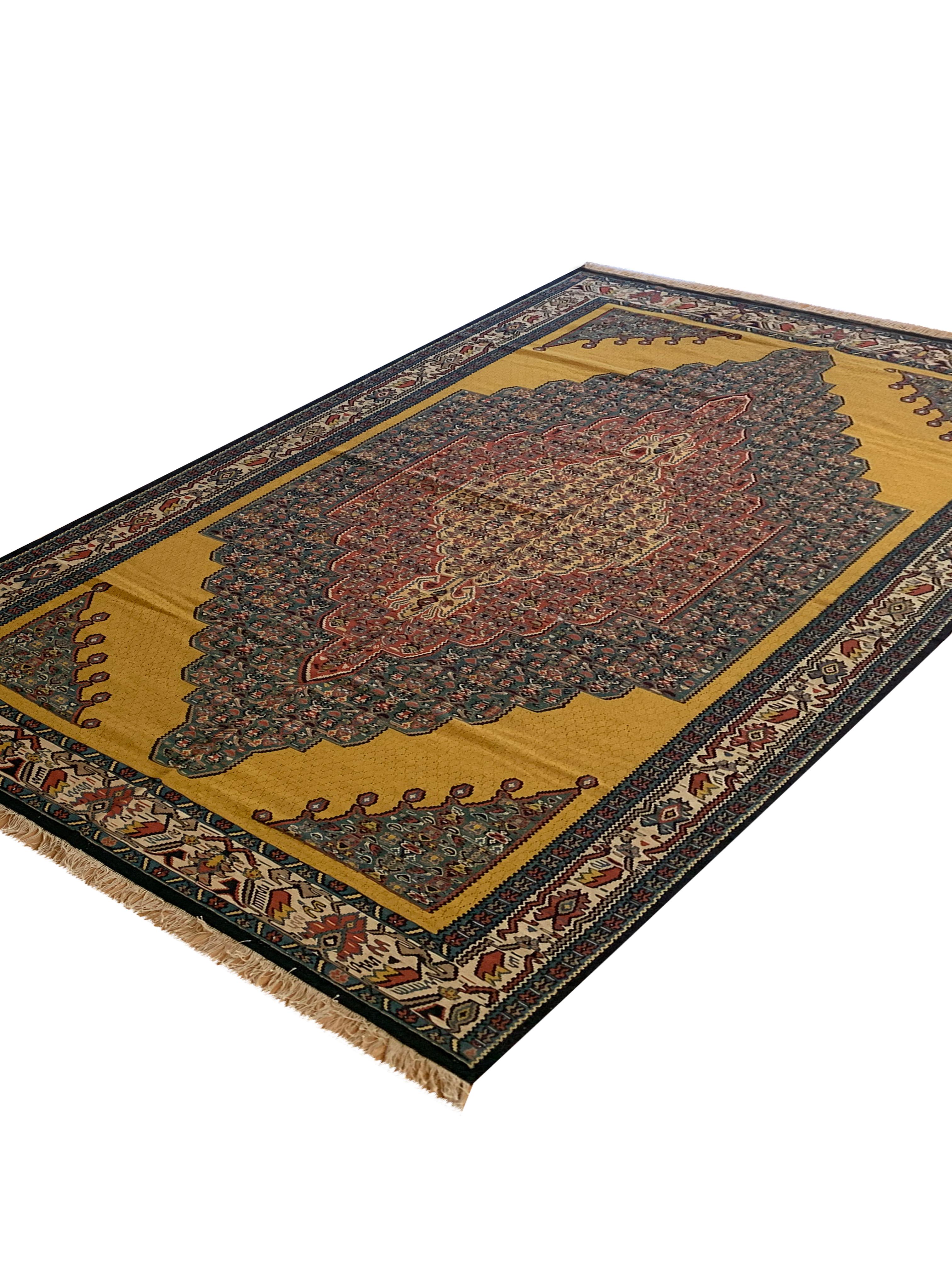 Gold Rug Kurdish Kilim Handmade Carpet Modern Flatwoven Wool Area Rug For Sale 8