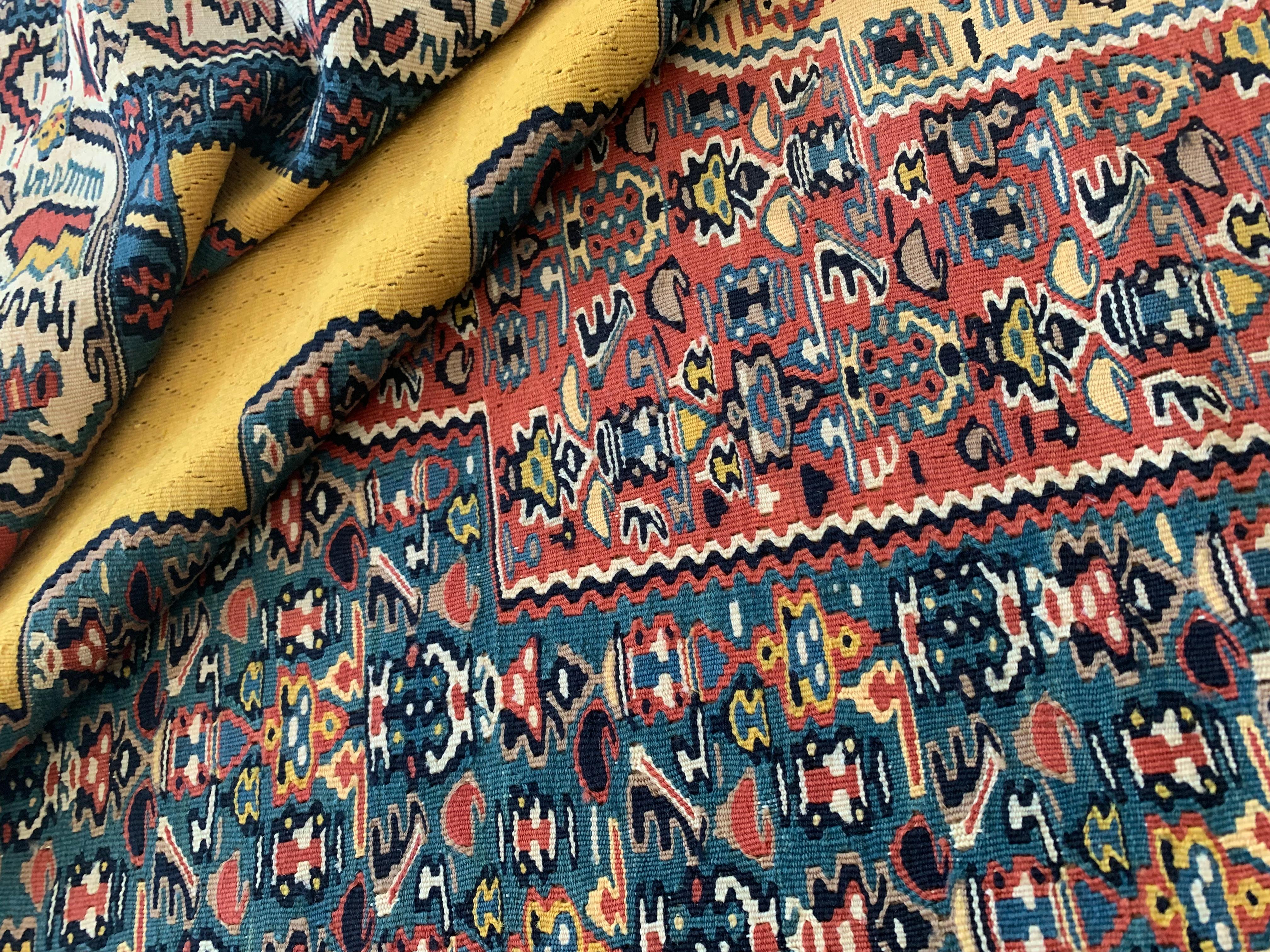 Gold Rug Kurdish Kilim Handmade Carpet Modern Flatwoven Wool Area Rug For Sale 11