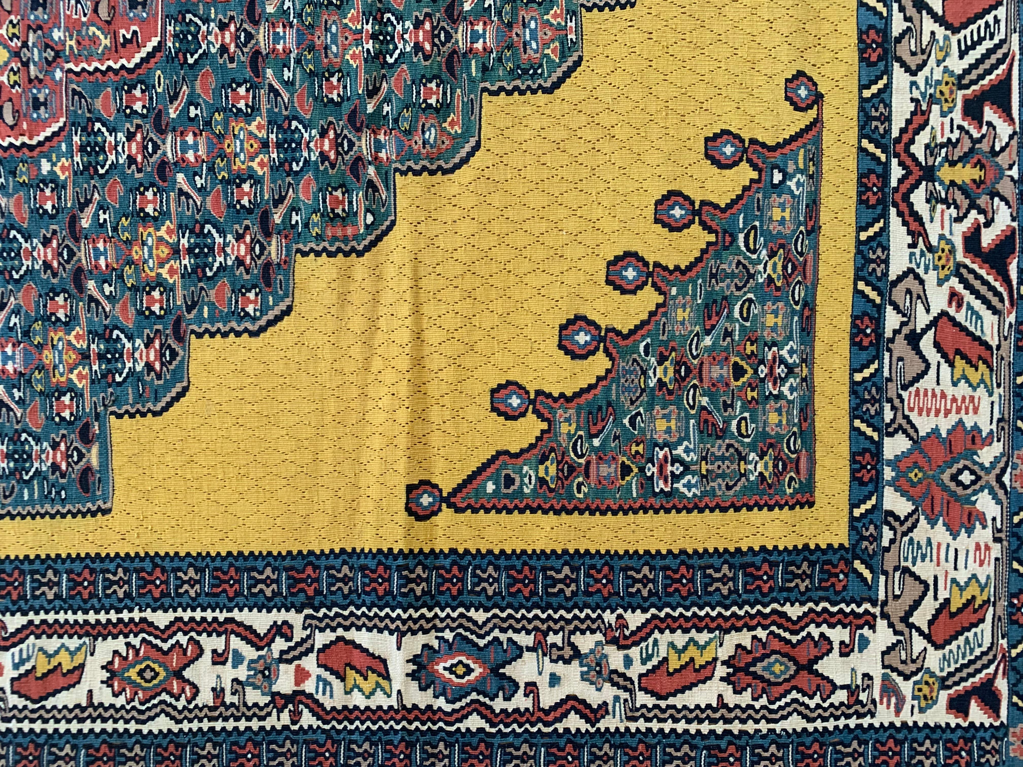 Gold Rug Kurdish Kilim Handmade Carpet Modern Flatwoven Wool Area Rug For Sale 12