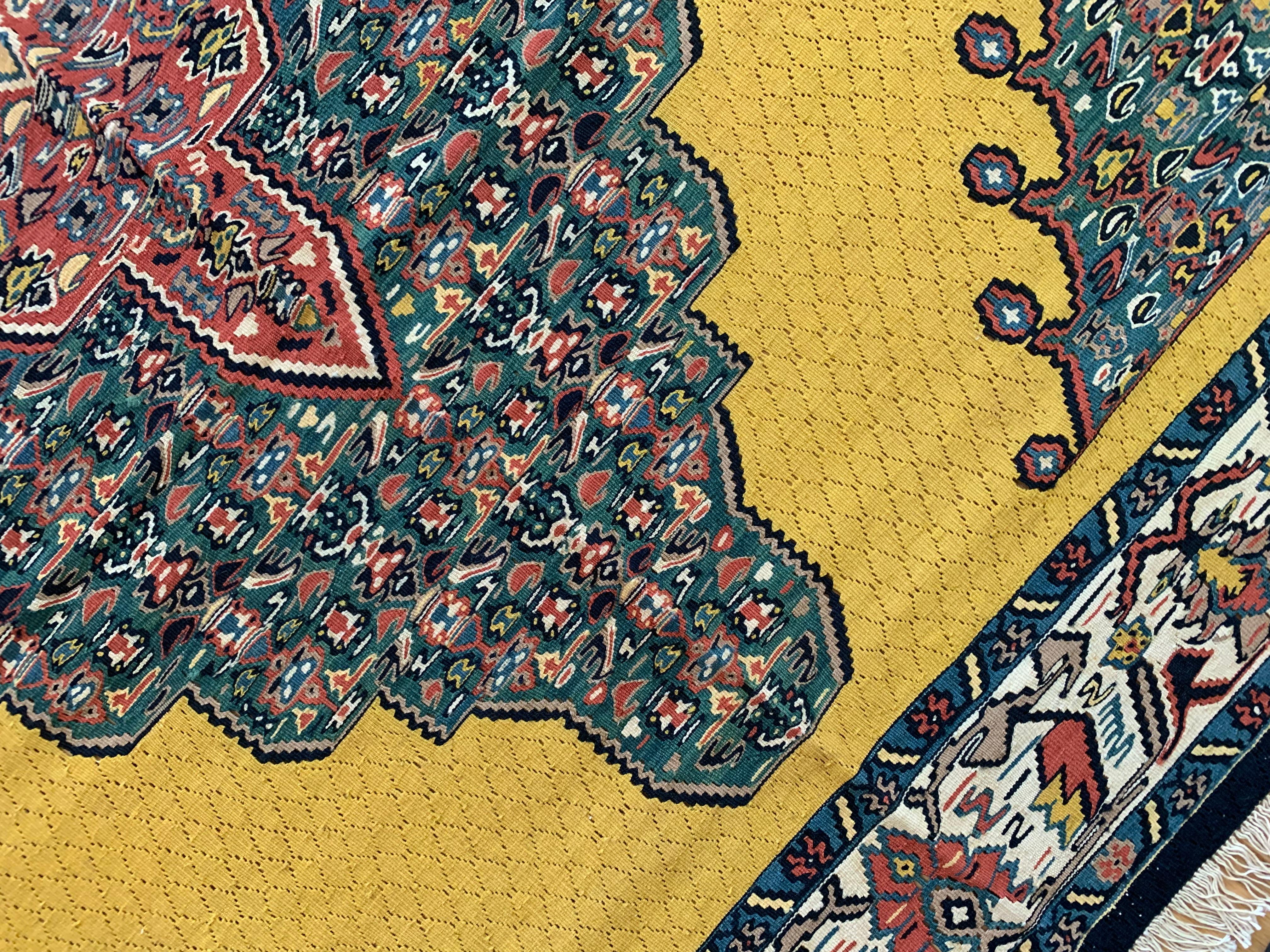 Iraqi Gold Rug Kurdish Kilim Handmade Carpet Modern Flatwoven Wool Area Rug For Sale
