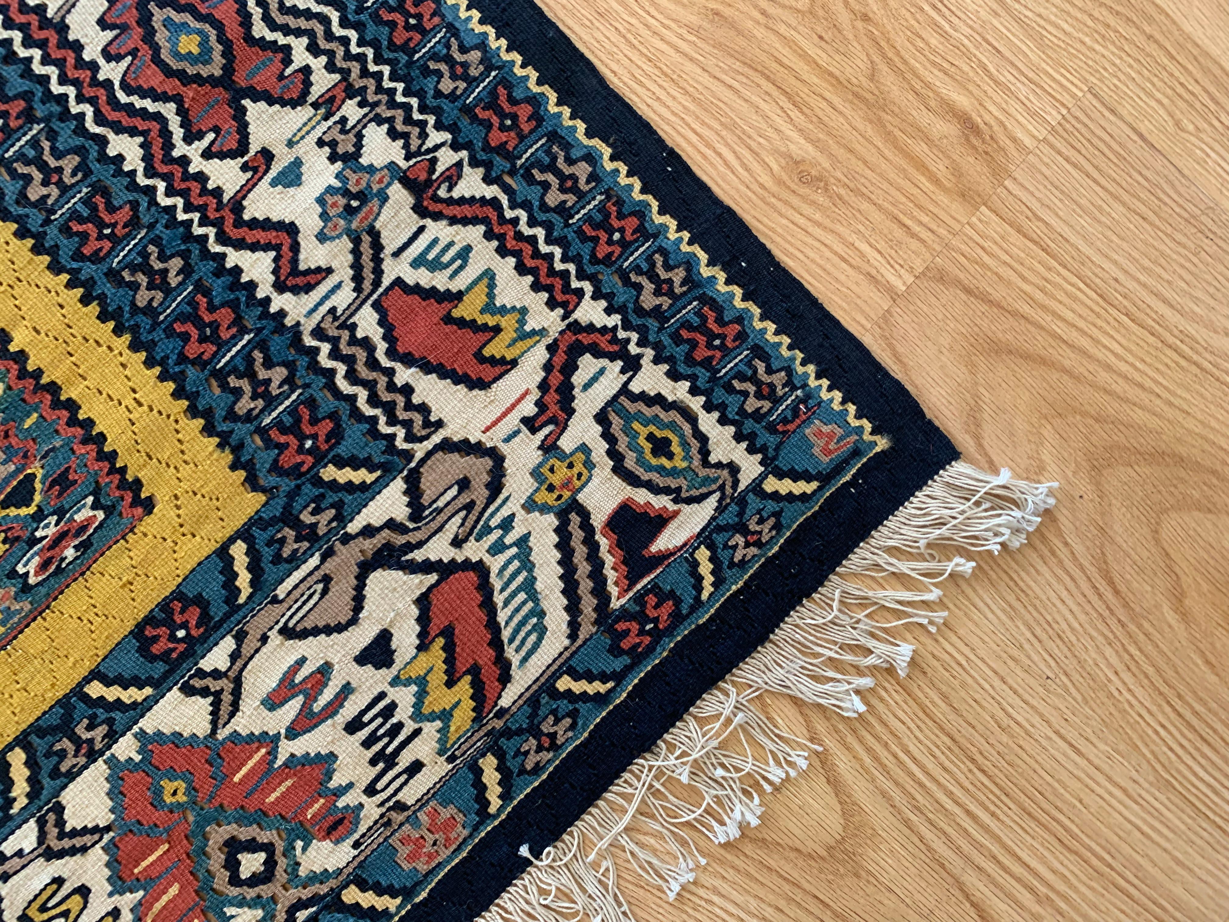 Needlework Gold Rug Kurdish Kilim Handmade Carpet Modern Flatwoven Wool Area Rug For Sale