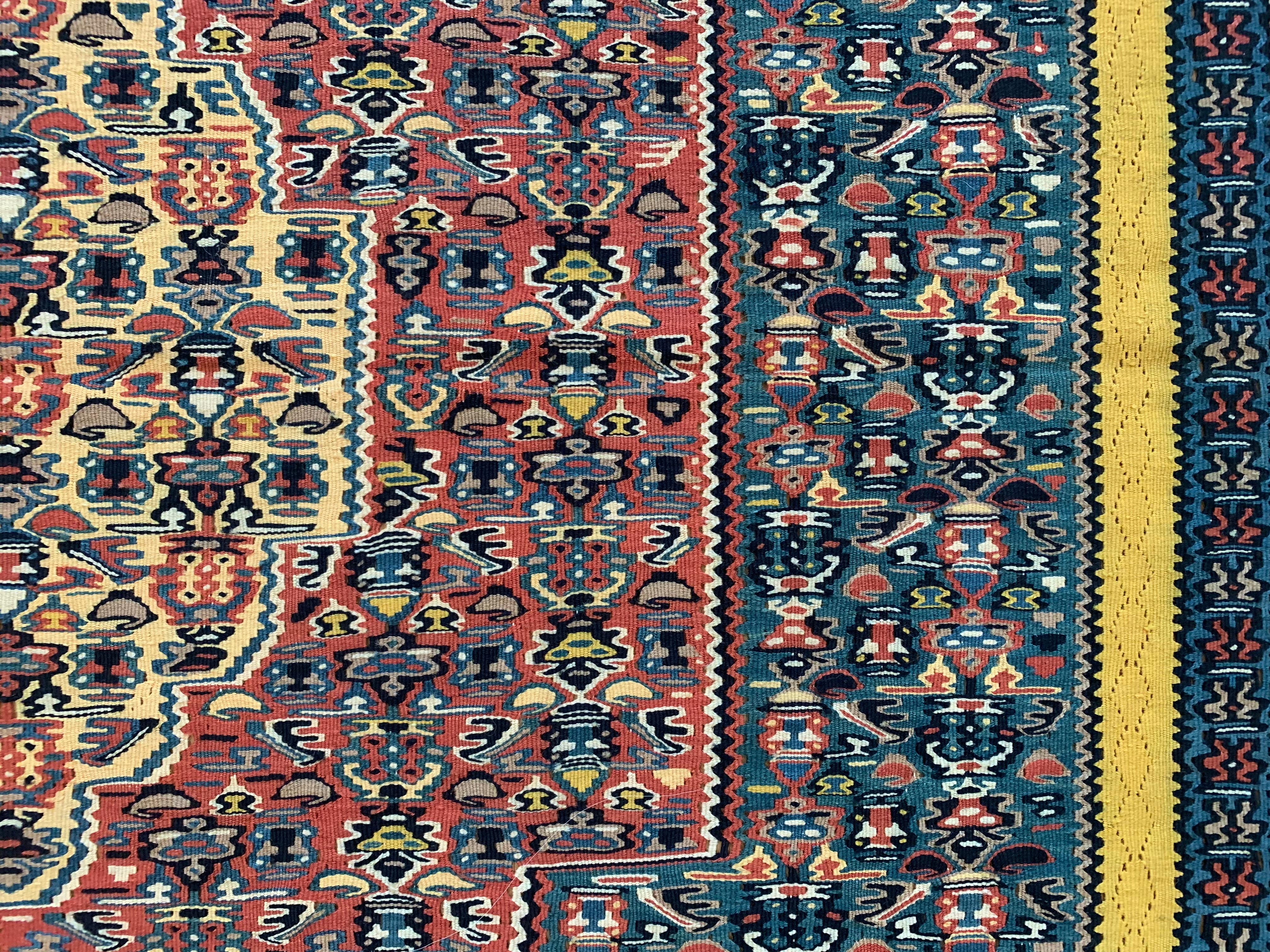 Contemporary Gold Rug Kurdish Kilim Handmade Carpet Modern Flatwoven Wool Area Rug For Sale