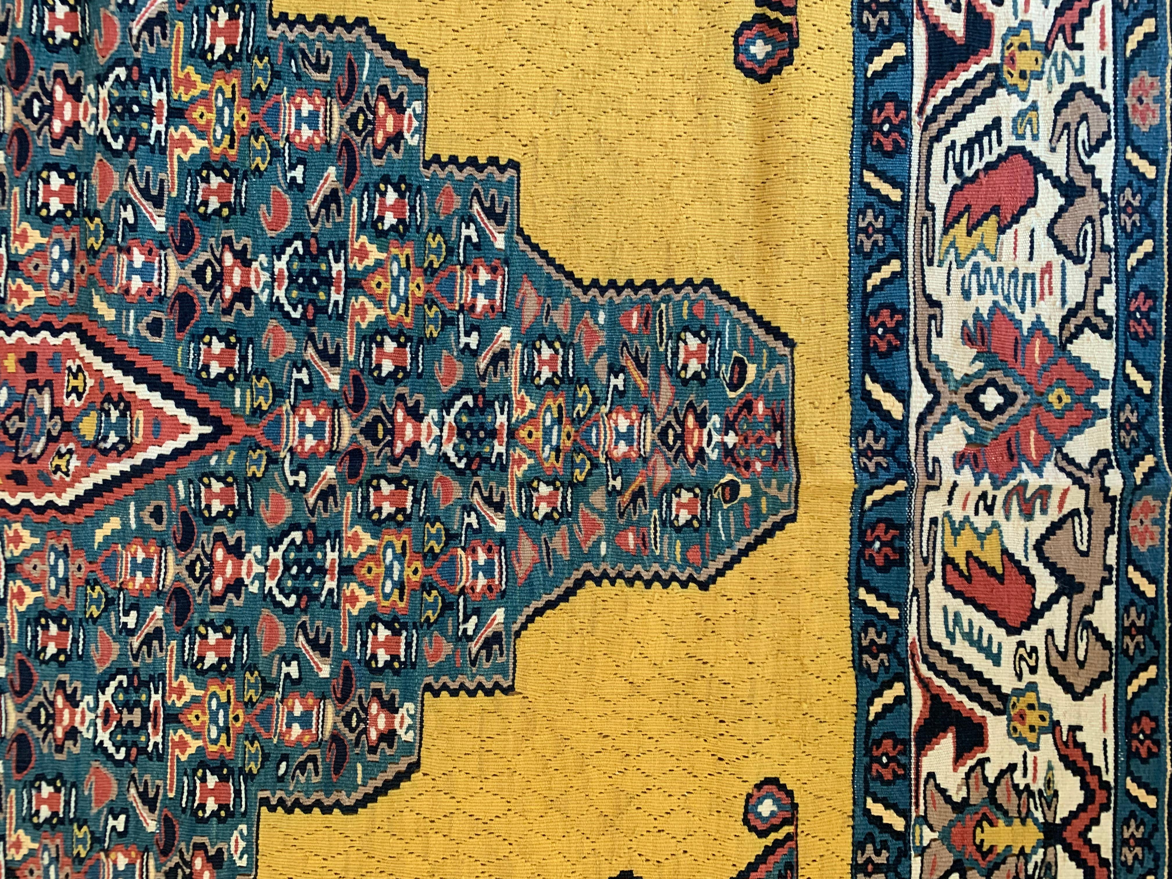 Gold Rug Kurdish Kilim Handmade Carpet Modern Flatwoven Wool Area Rug For Sale 2