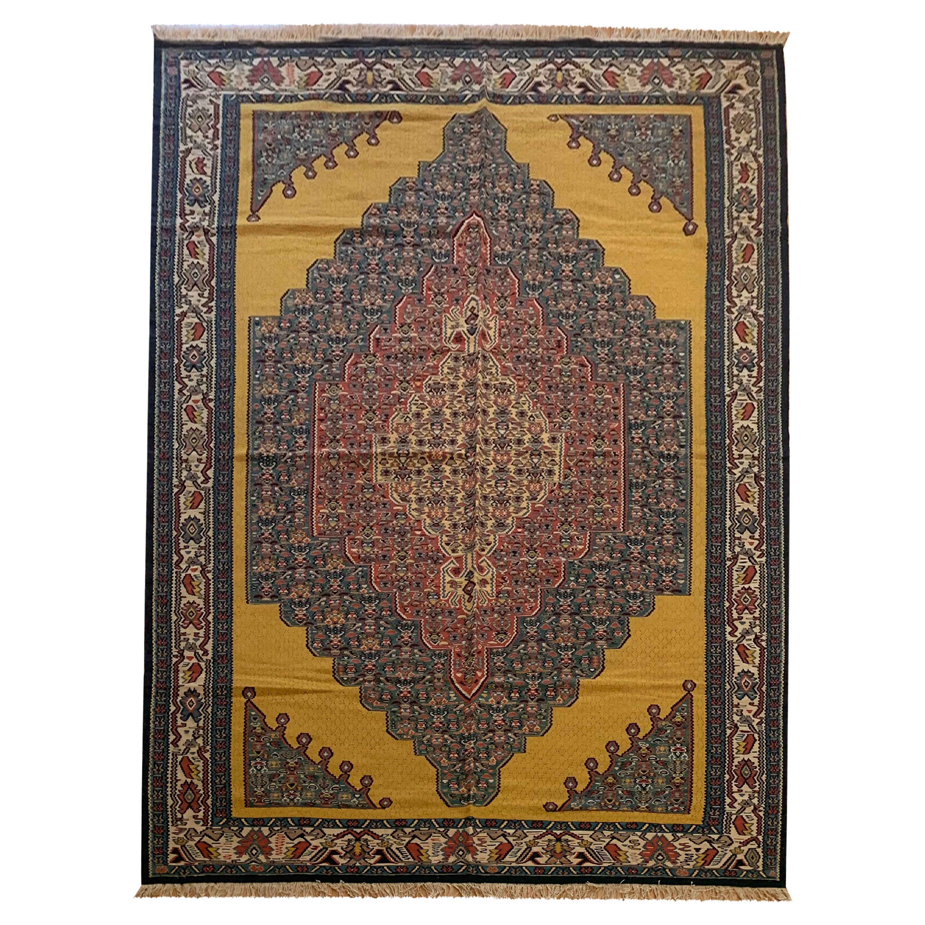 Gold Rug Kurdish Kilim Handmade Carpet Modern Flatwoven Wool Area Rug