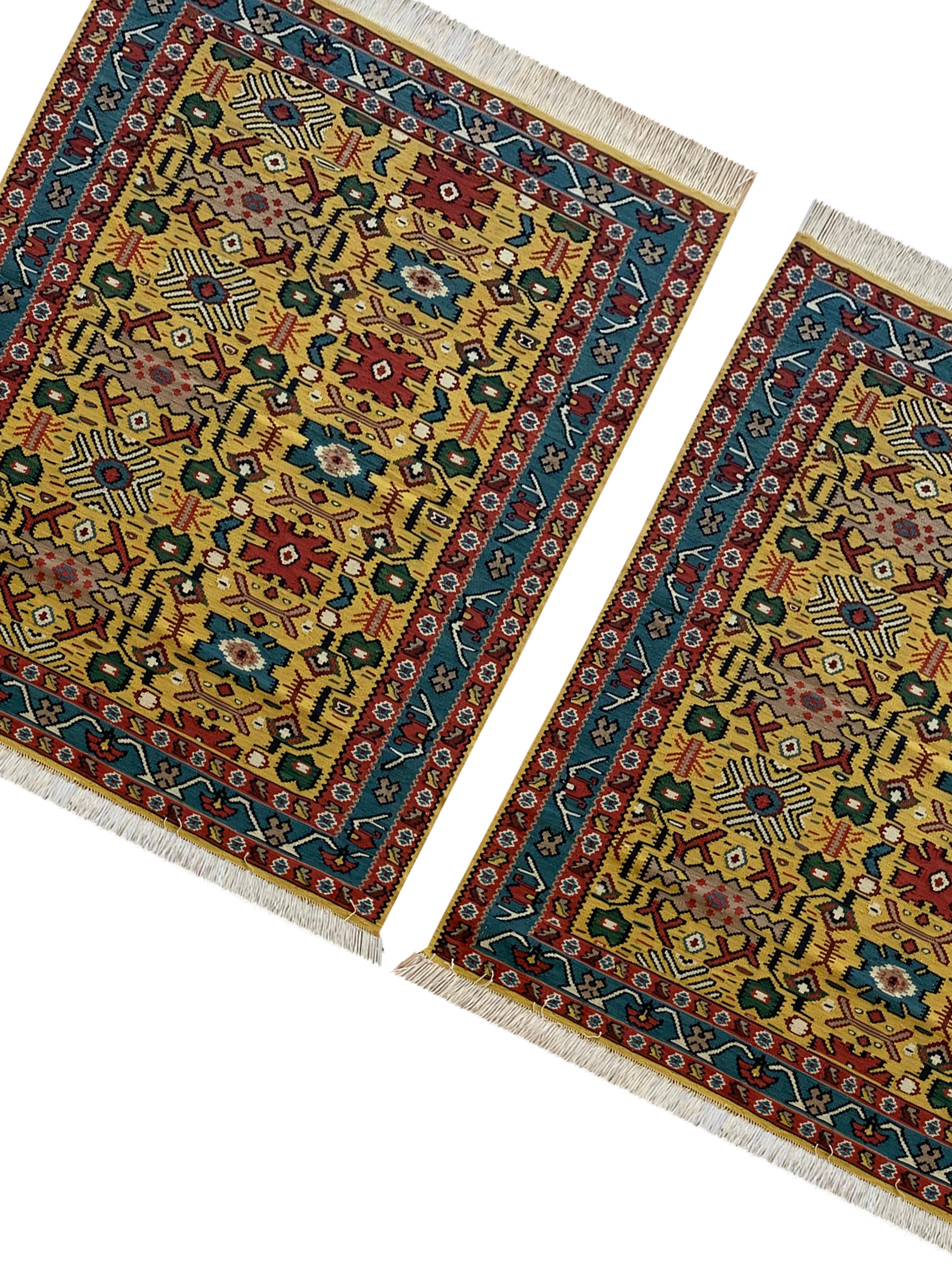 Gold Rug Kurdish Kilim Handwoven Oriental Wool & Silk Area Rugs For Sale 7