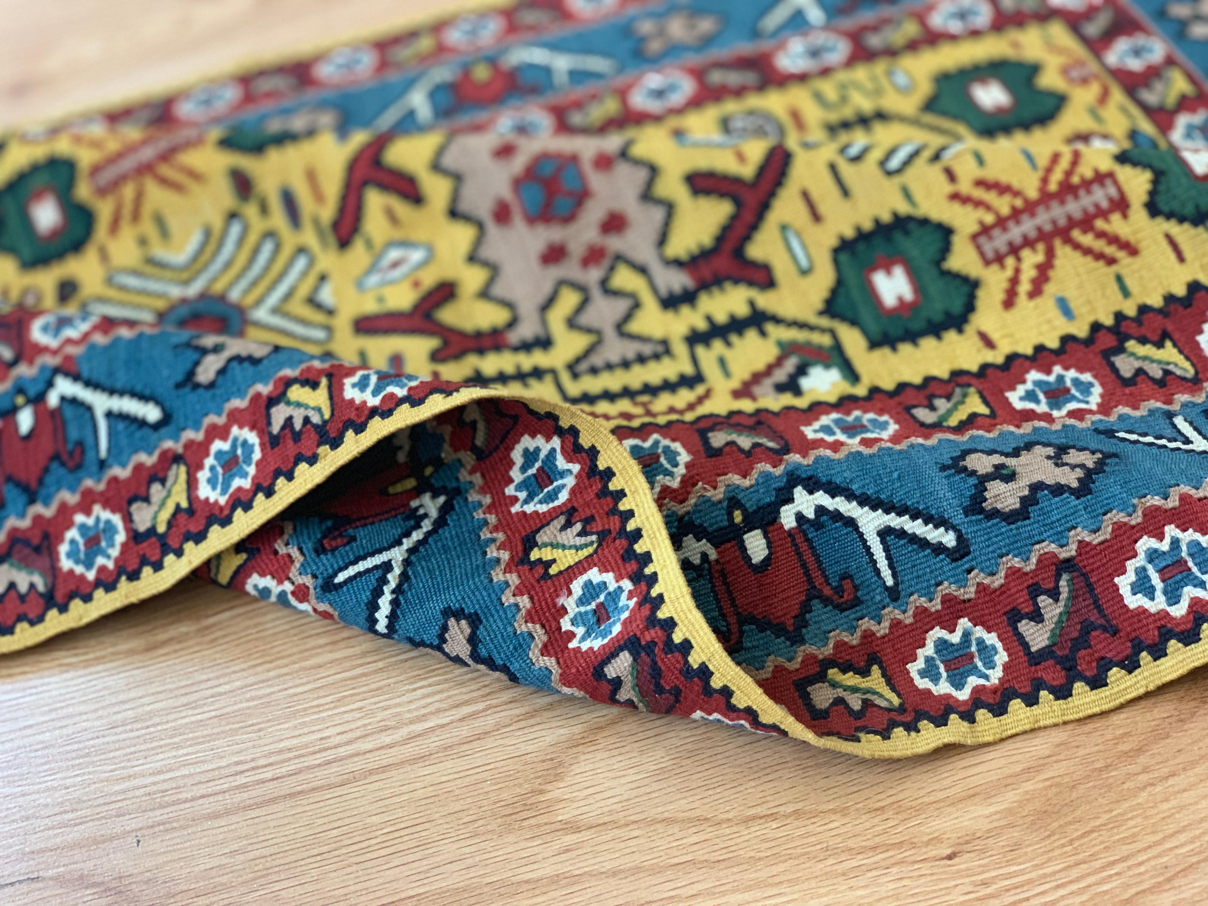 Tribal Gold Rug Kurdish Kilim Handwoven Oriental Wool & Silk Area Rugs For Sale