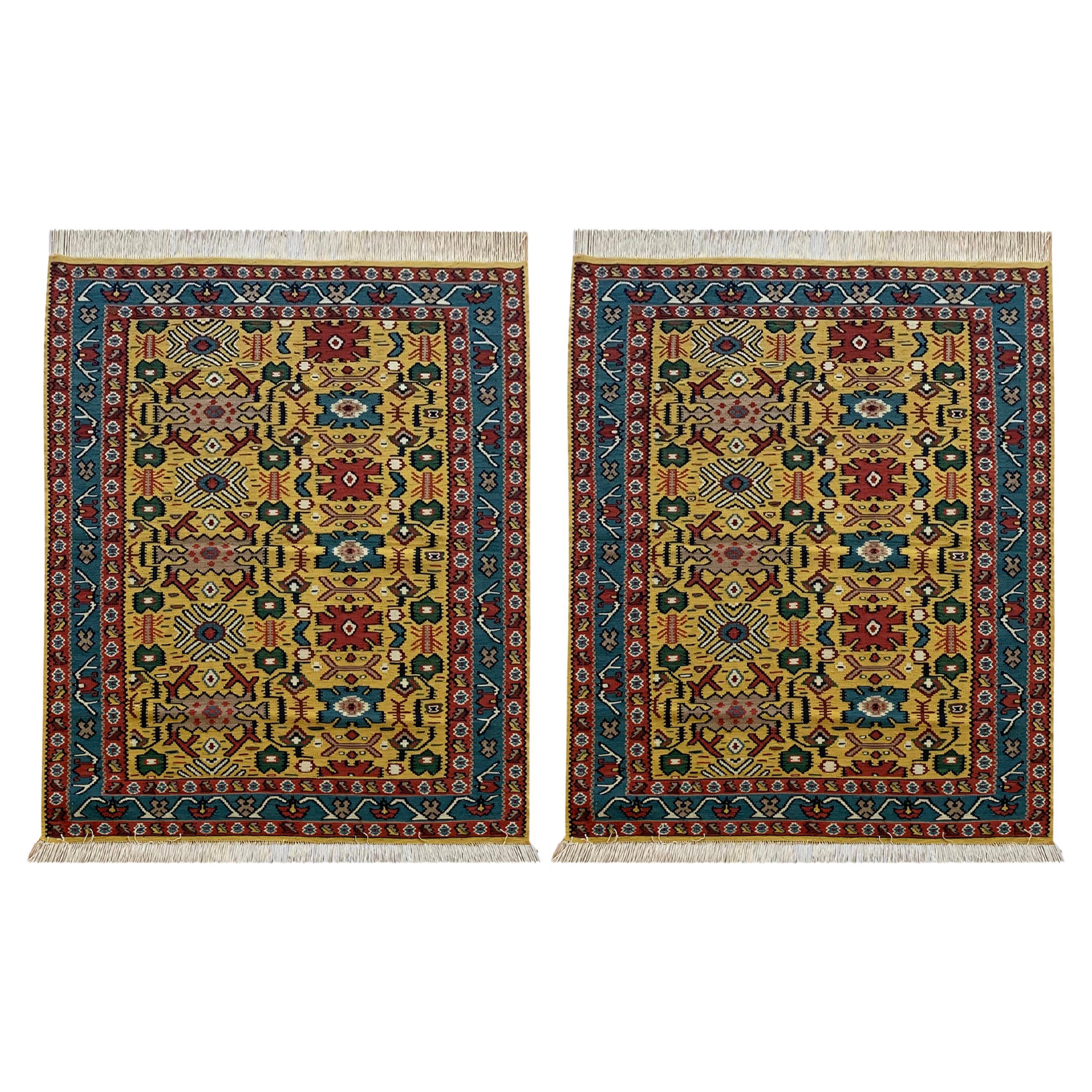 Tapis doré kurde Kilim tissé à la main Tapis d'Orient en laine et soie en vente