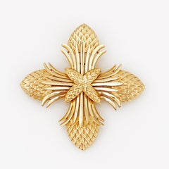 "Gold Rush" Series Pinecone Texture Maltese Cross Brooch By Crown Trifari, 1960s