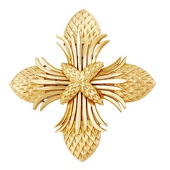 "Gold Rush" Series Pinecone Texture Maltese Cross Brooch By Crown Trifari, 1960s