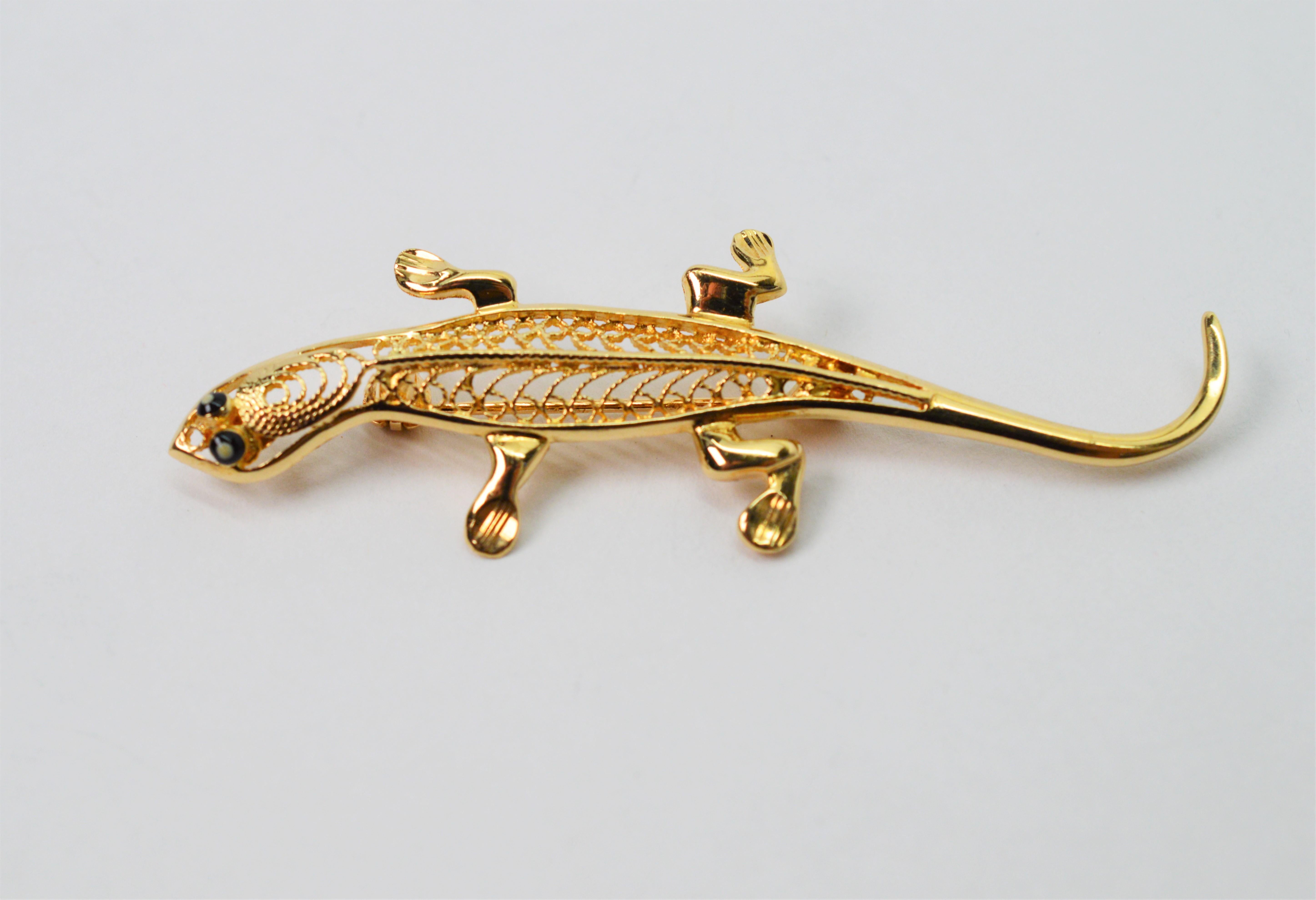 Round Cut Gold Salamander Brooch Pin