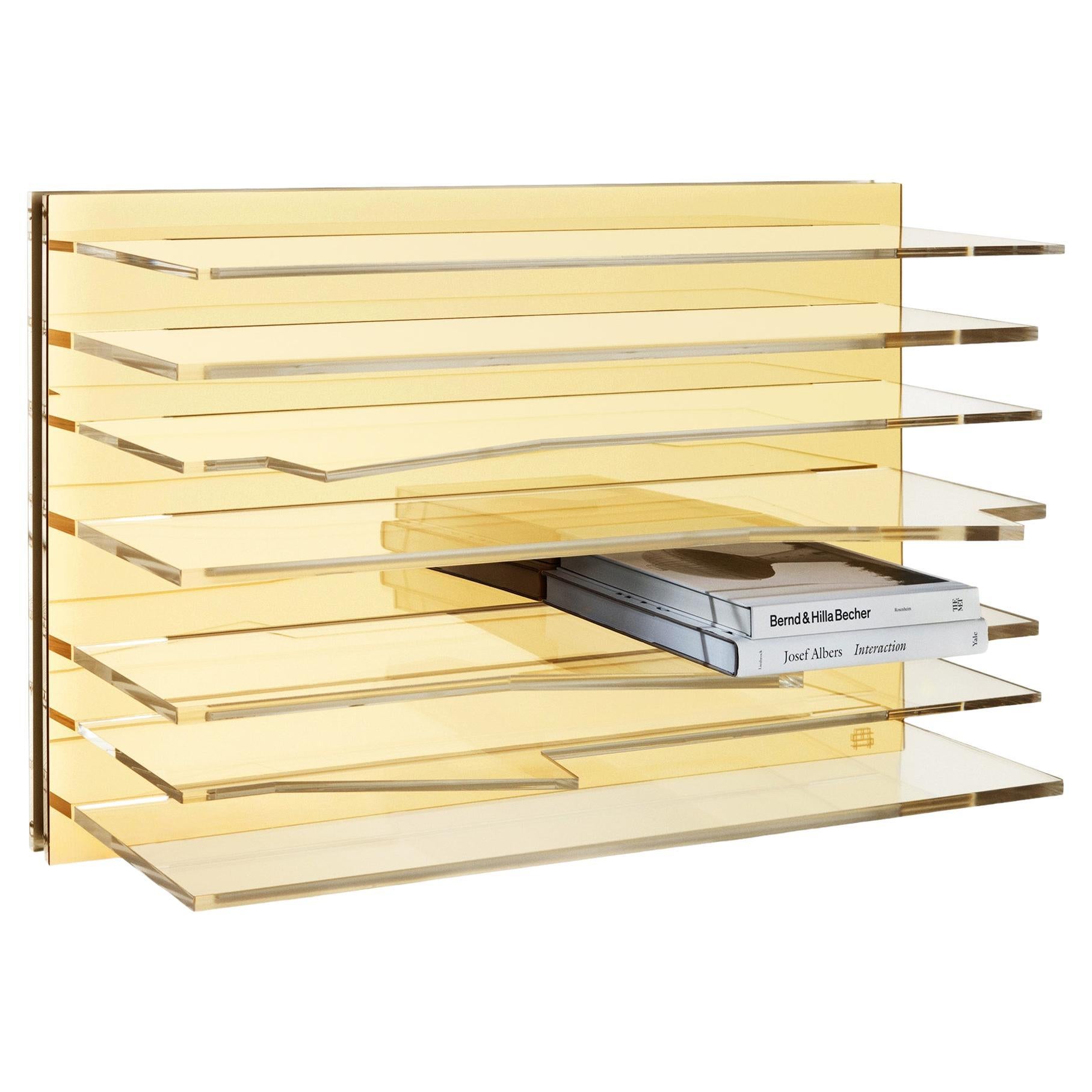 Gold Sapere Bookcase by Migdalia Salazar, Mirror Acrylic Shelf