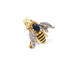Gold Sapphire and Diamond Bumble Bee Pin