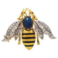 Vintage Gold Sapphire and Diamond Bumble Bee Pin
