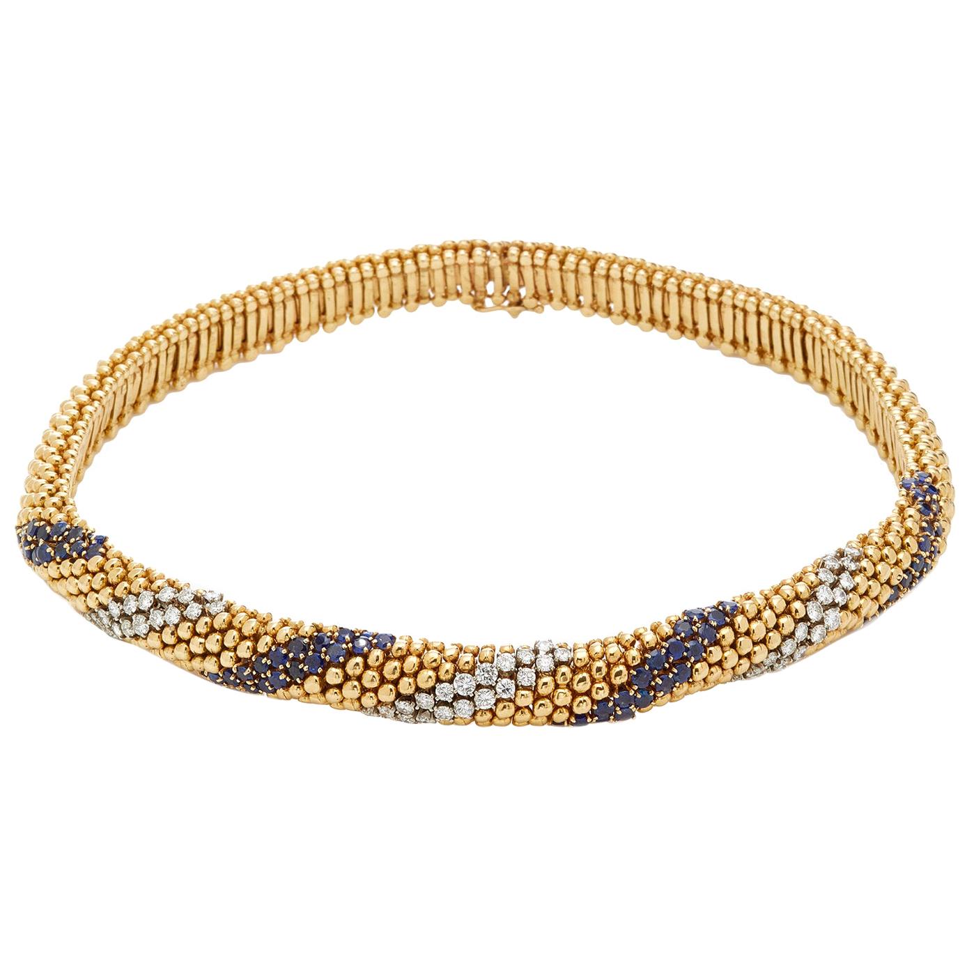Gold, Sapphire and Diamond Cous-Cous Necklace