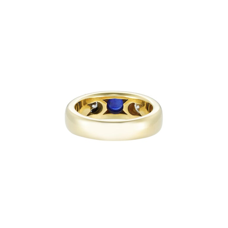 Modern Gold Sapphire and Diamond Gypsy Ring For Sale