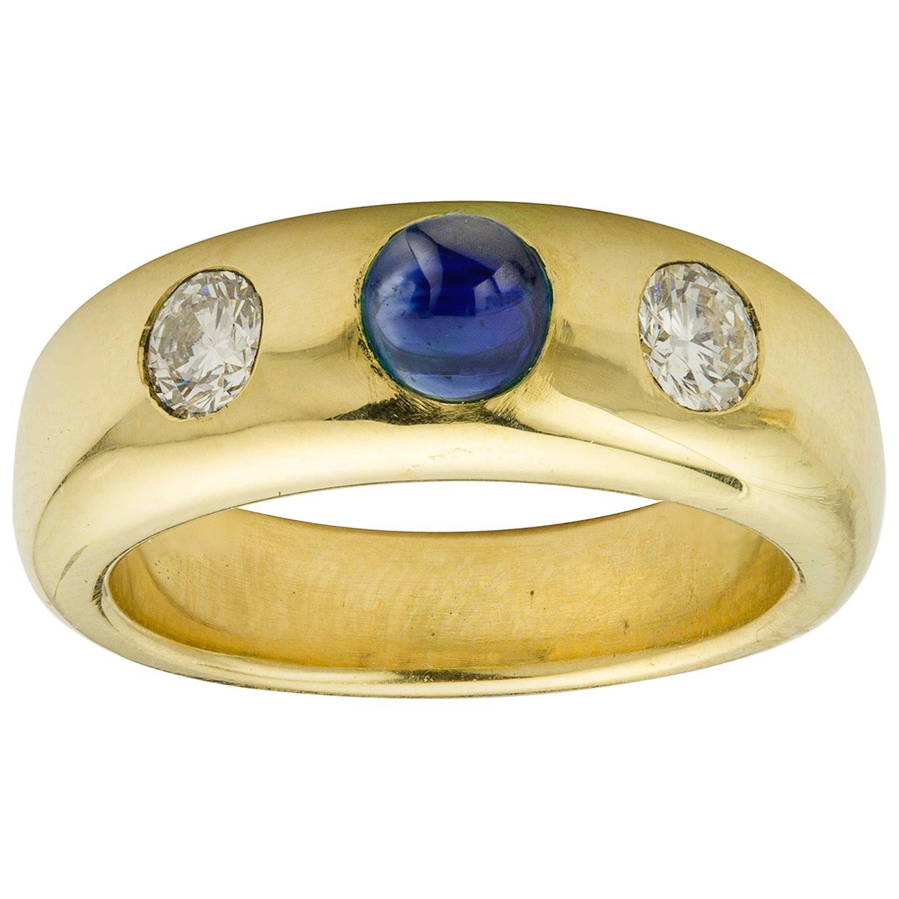 Gold Sapphire and Diamond Gypsy Ring