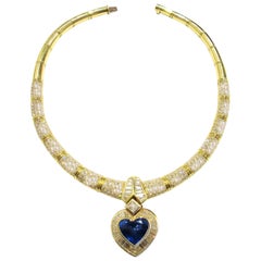 Gold, Sapphire and Diamond Pendant Necklace