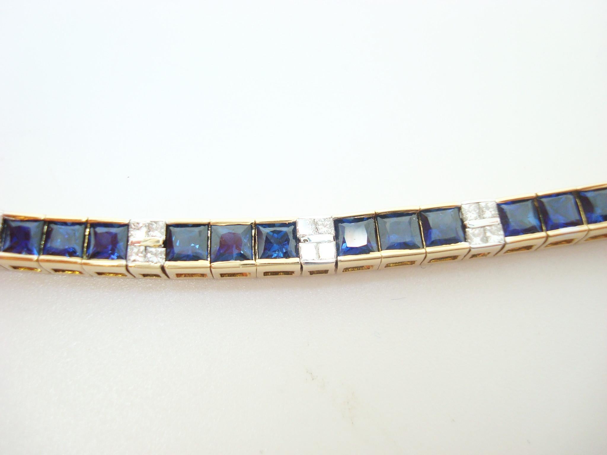 Princess Cut Gold Sapphire Bracelet with 15 Carats of Genuine Natural Blue Sapphires '#J480'