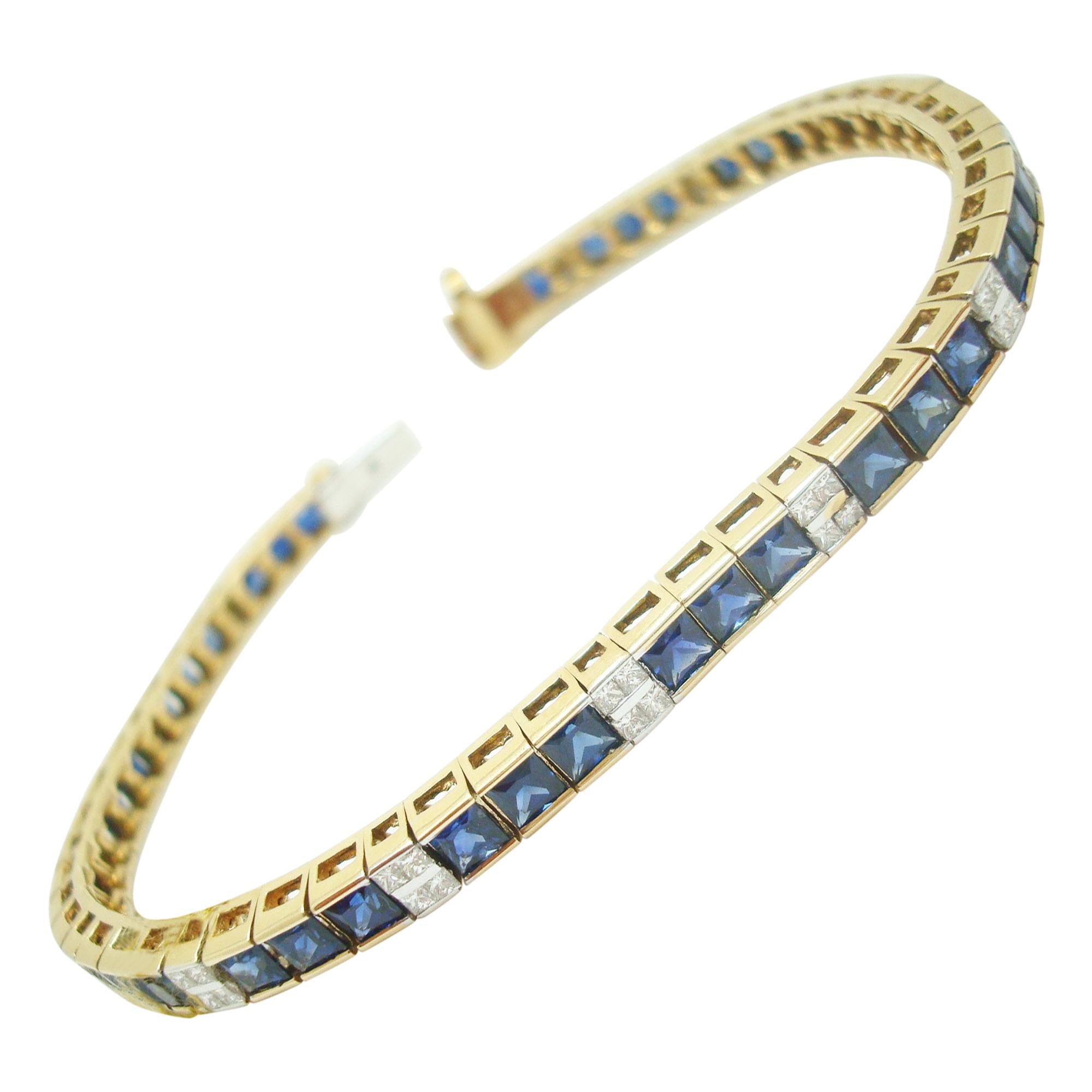 Gold Sapphire Bracelet with 15 Carats of Genuine Natural Blue Sapphires '#J480'