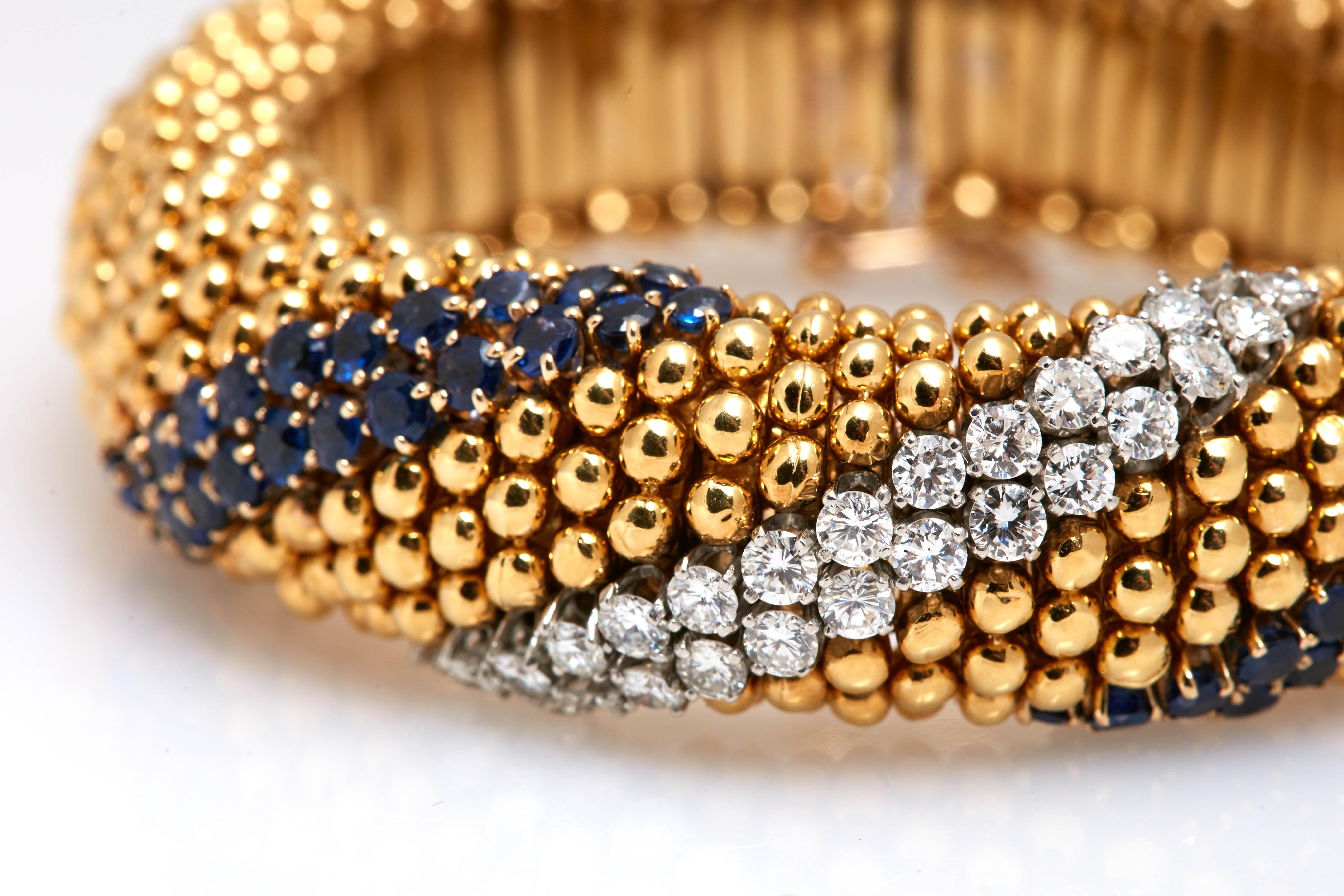 Gold Sapphire Diamond Bracelet In Excellent Condition In New York, NY