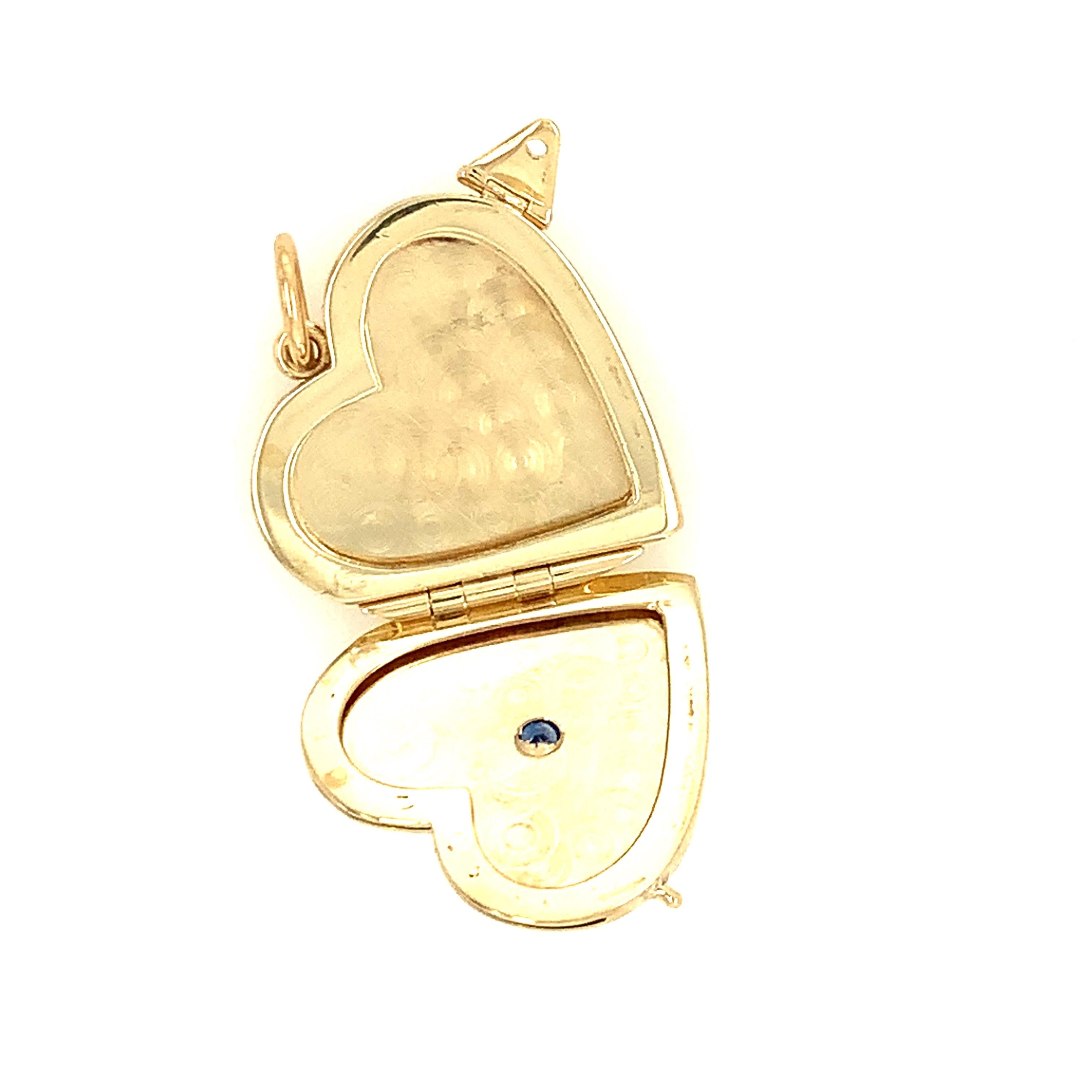 Gold Sapphire Heart Locket In Excellent Condition In New York, NY