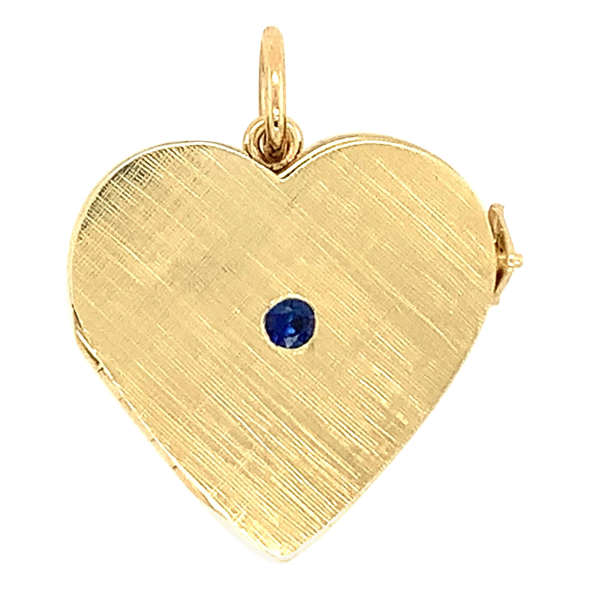 Gold Sapphire Heart Locket